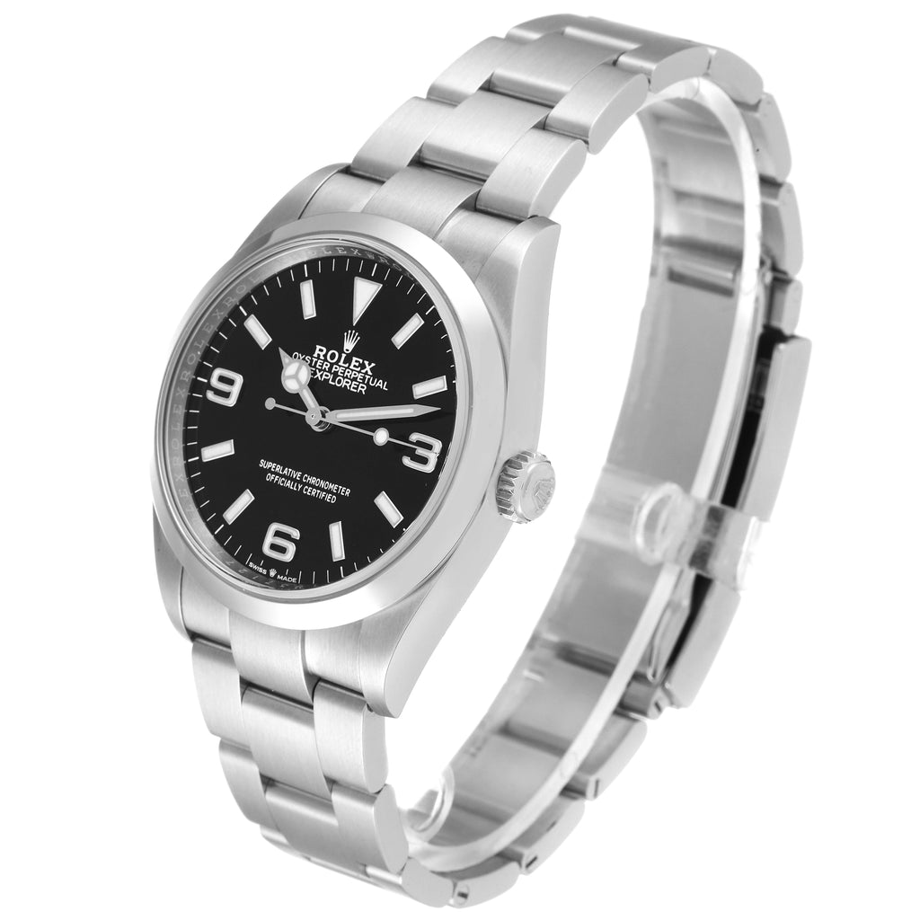Rolex Explorer I Black Dial Stainless Steel Mens Watch 124270 Box Card