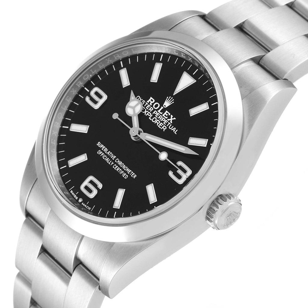 Rolex Explorer I Black Dial Stainless Steel Mens Watch 124270 Box Card