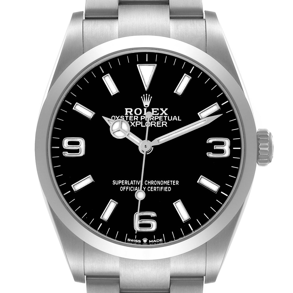 Rolex Explorer I Black Dial Stainless Steel Mens Watch 124270 Box Card