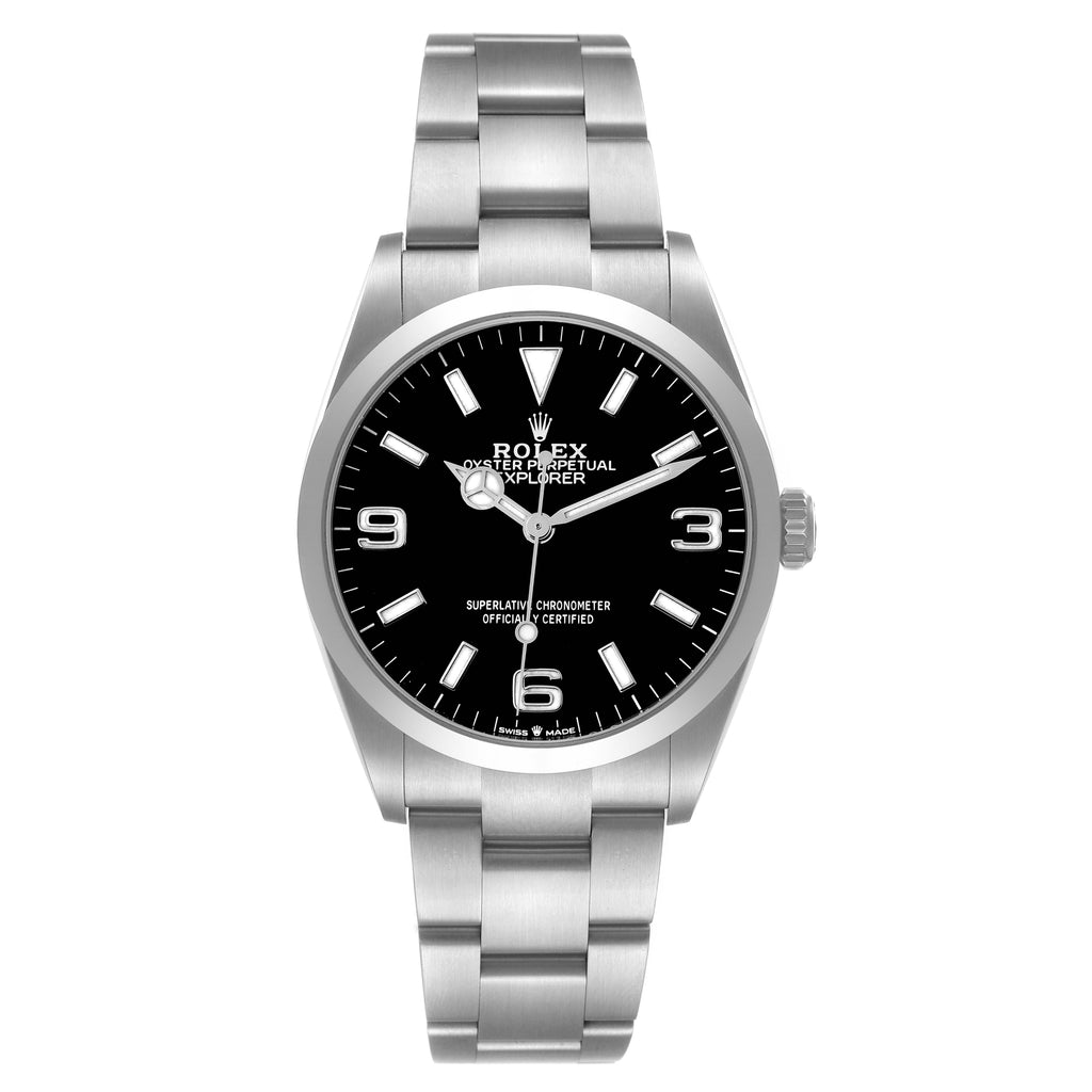 Rolex Explorer I Black Dial Stainless Steel Mens Watch 124270 Box Card