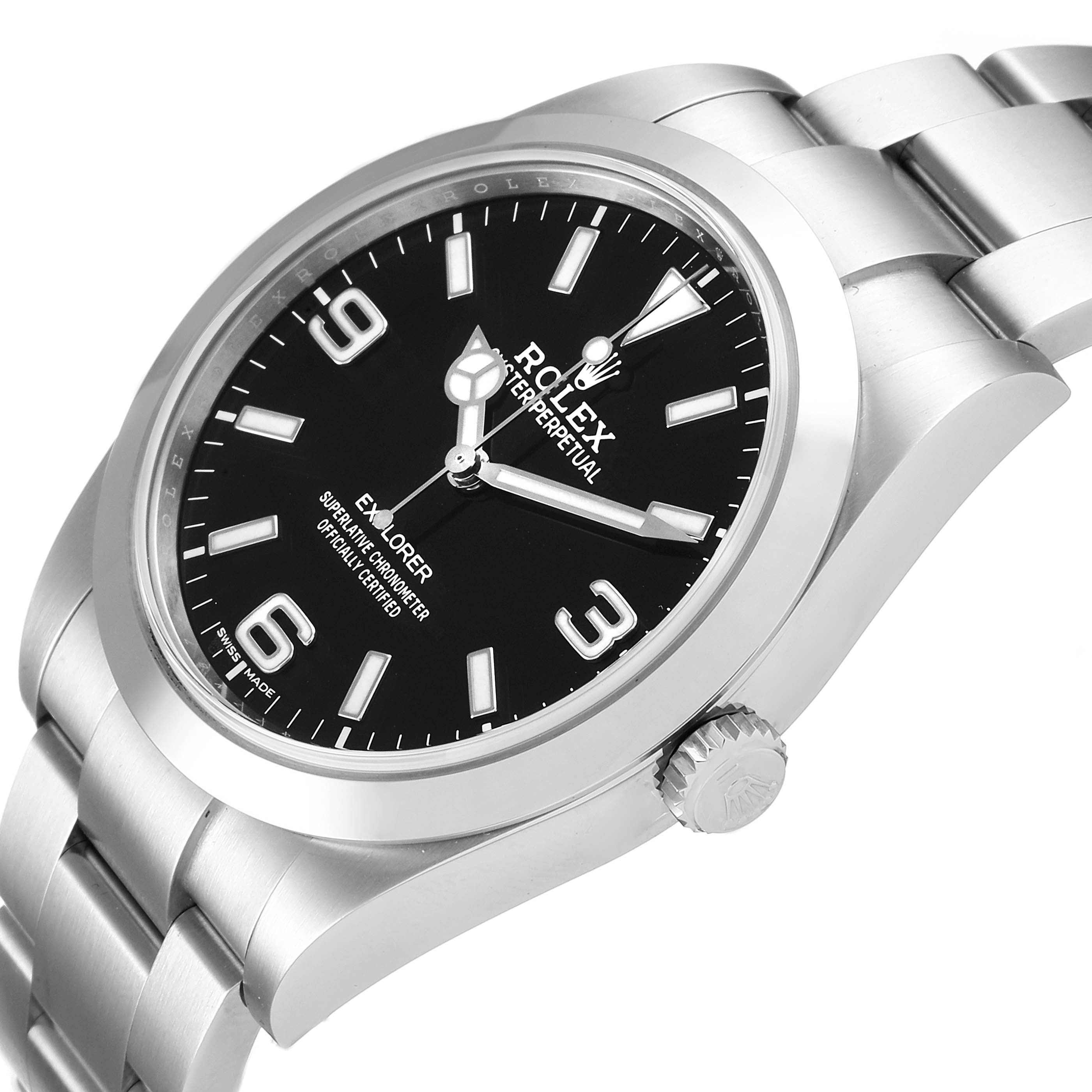 Rolex Explorer I Luminescent Arabic Numerals Steel Mens Watch 214270 Box Card