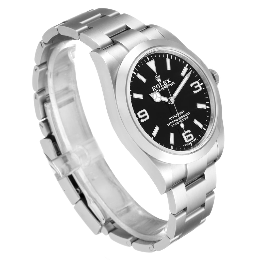 Rolex Explorer I Luminescent Arabic Numerals Steel Mens Watch 214270 Box Card