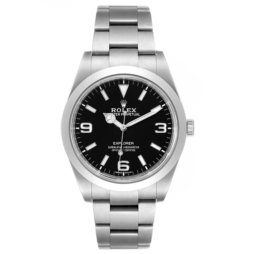 Rolex Explorer I Luminescent Arabic Numerals Steel Mens Watch 214270 Box Card
