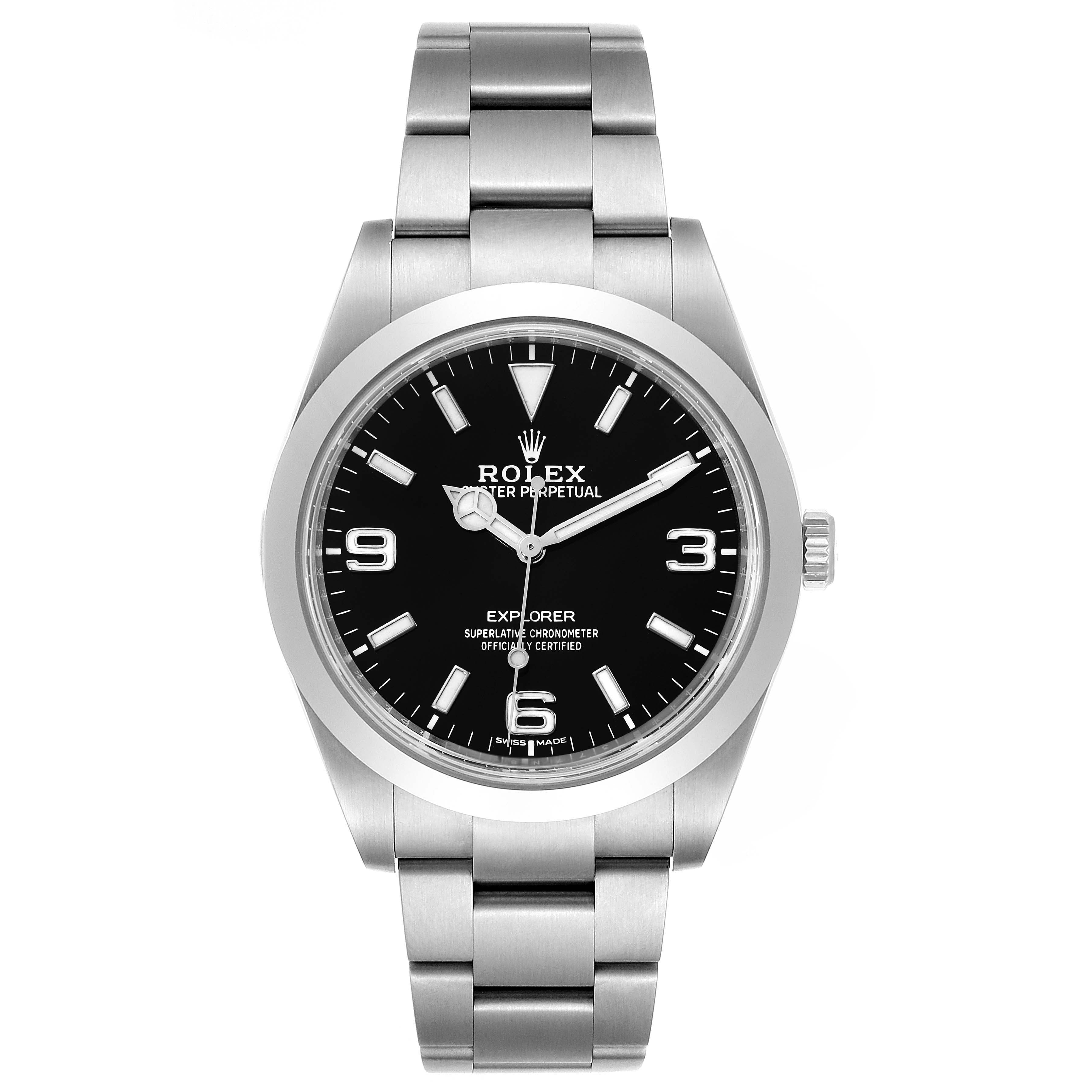 Rolex Explorer I Luminescent Arabic Numerals Steel Mens Watch 214270 Box Card