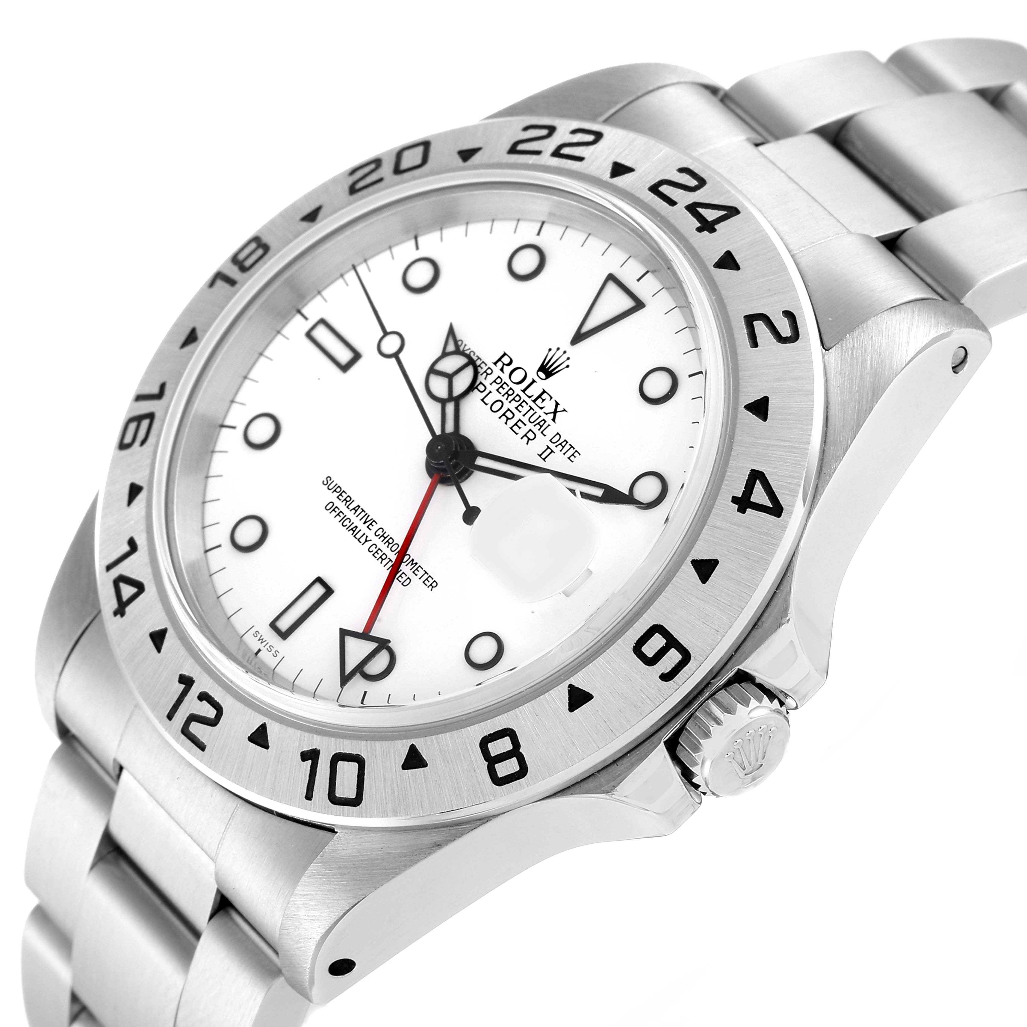 Rolex Explorer II 40mm White Polar Dial Red Hand Steel Mens Watch 16570