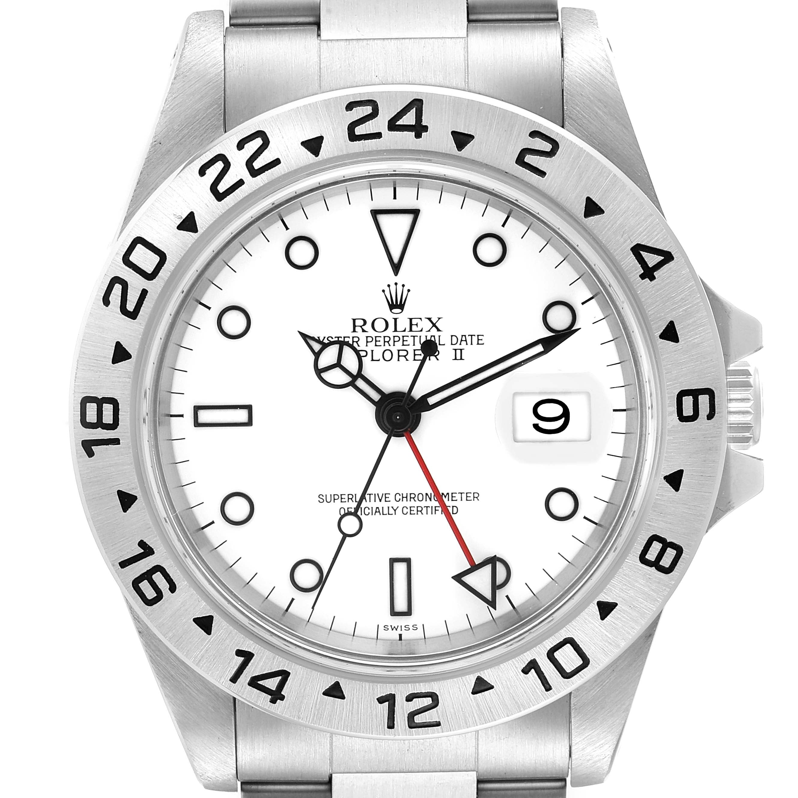 Rolex Explorer II 40mm White Polar Dial Red Hand Steel Mens Watch 16570