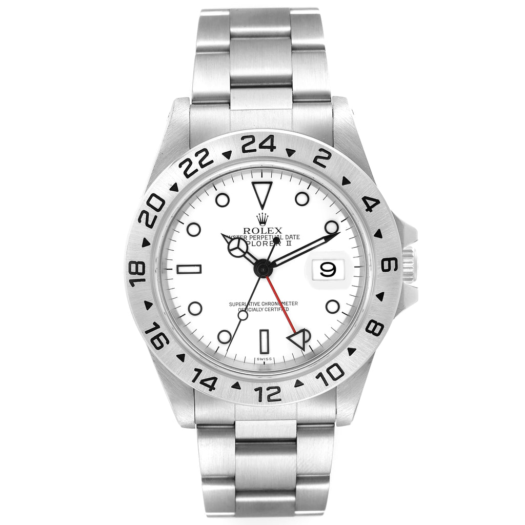 Rolex Explorer II 40mm White Polar Dial Red Hand Steel Mens Watch 16570