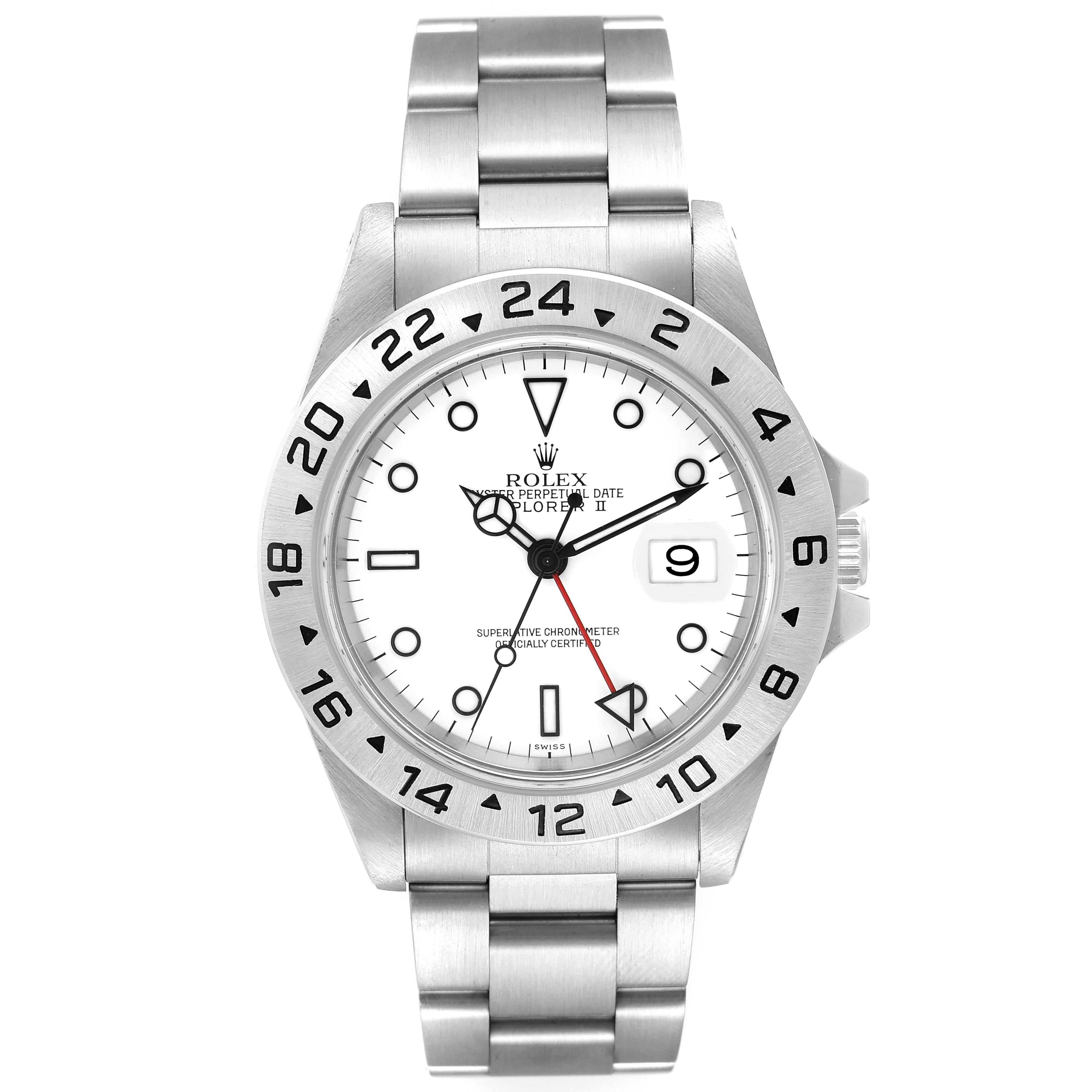 Rolex Explorer II 40mm White Polar Dial Red Hand Steel Mens Watch 16570