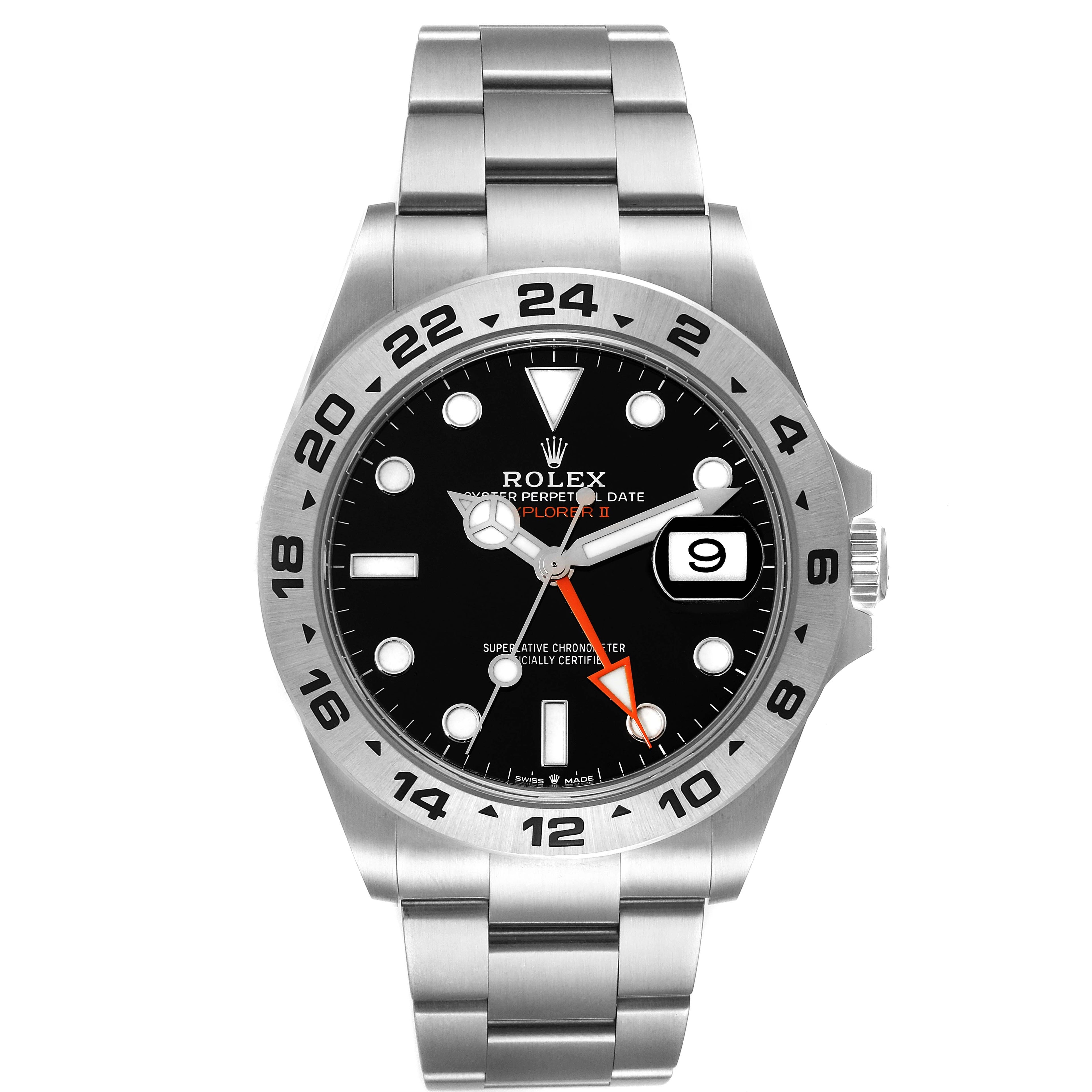 Rolex Explorer II 42 Black Dial Orange Hand Steel Mens Watch 226570 Box Card
