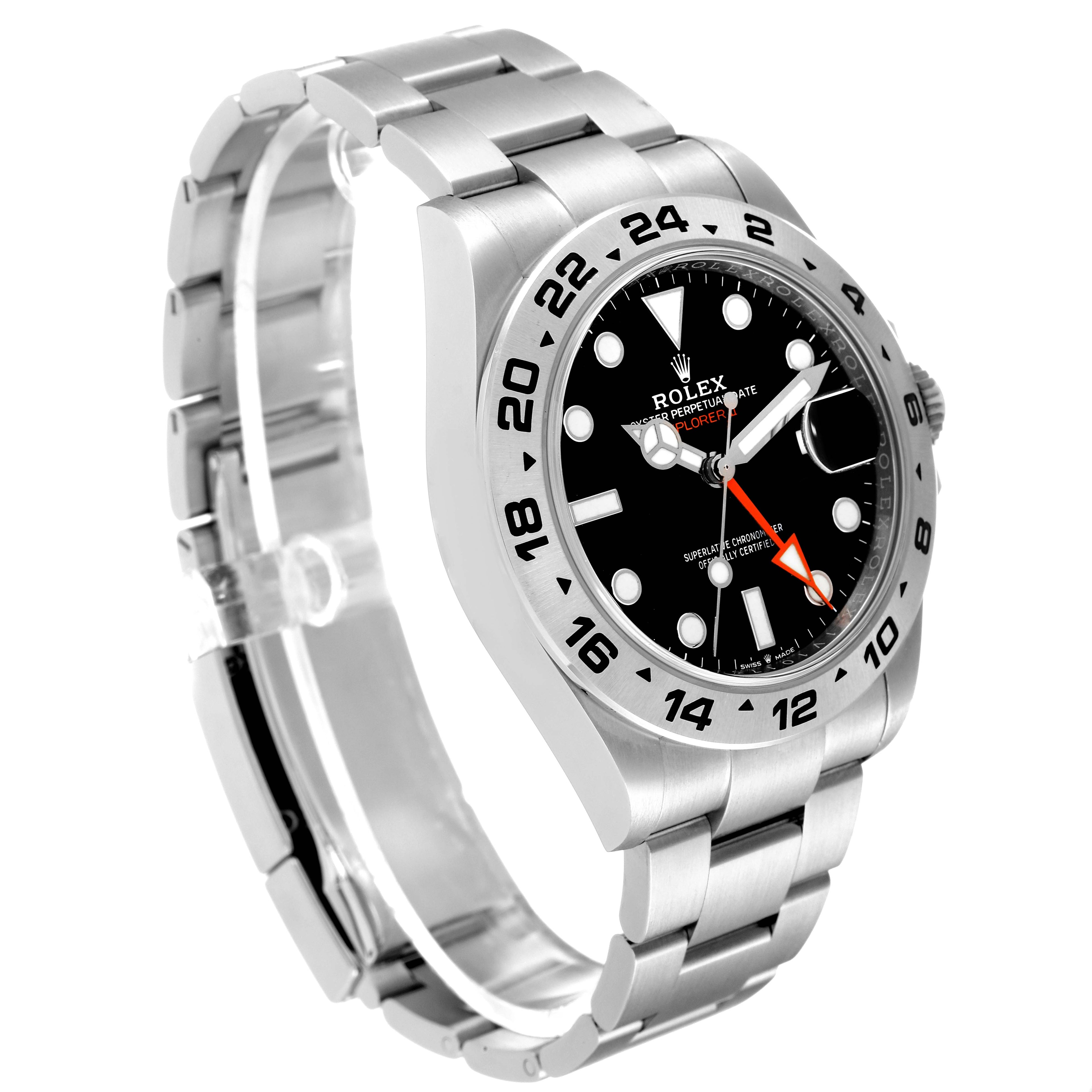Rolex Explorer II 42 Black Dial Orange Hand Steel Mens Watch 226570 Box Card