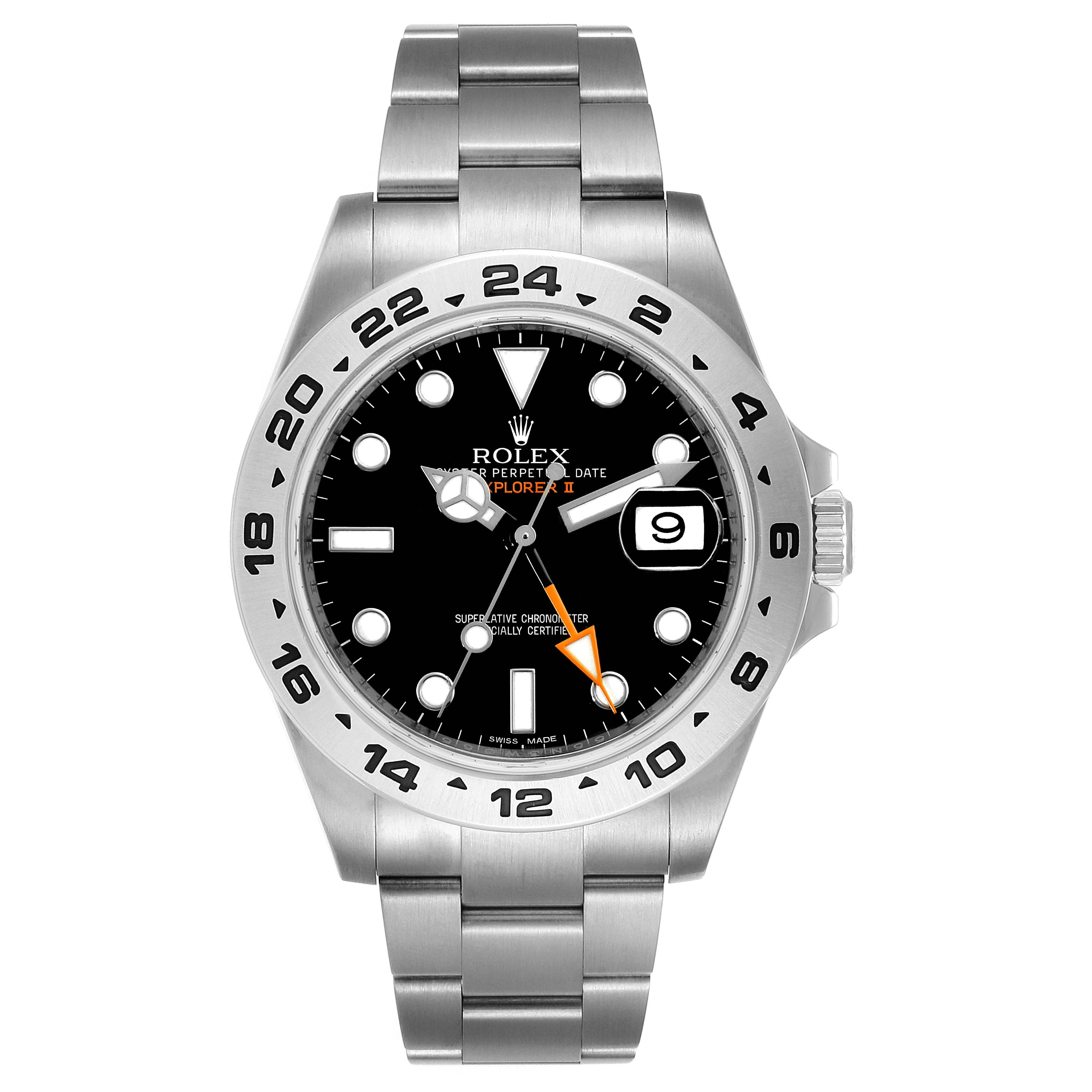 Rolex Explorer II 42 Black Dial Orange Hand Steel Watch 216570 Box Card