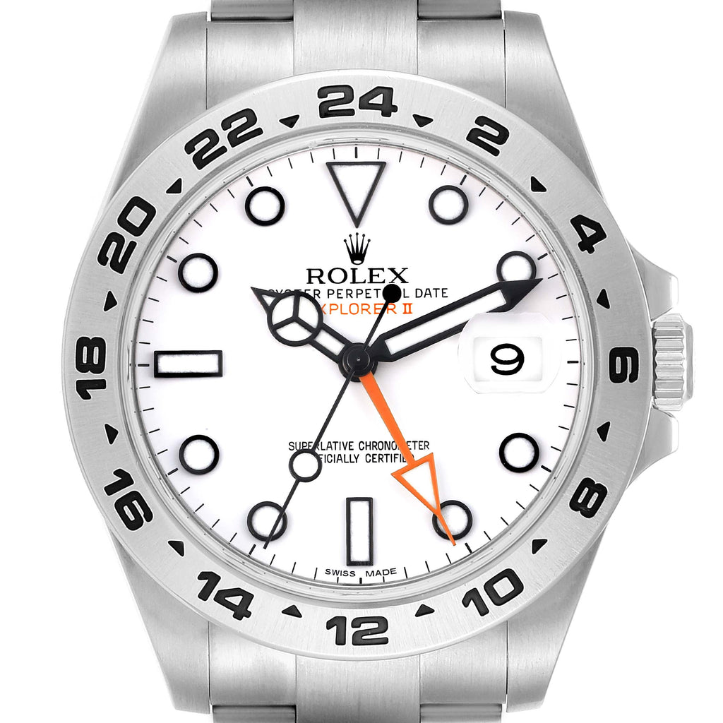 Rolex Explorer II 42 White Polar Dial Orange Hand Steel Mens Watch 216570