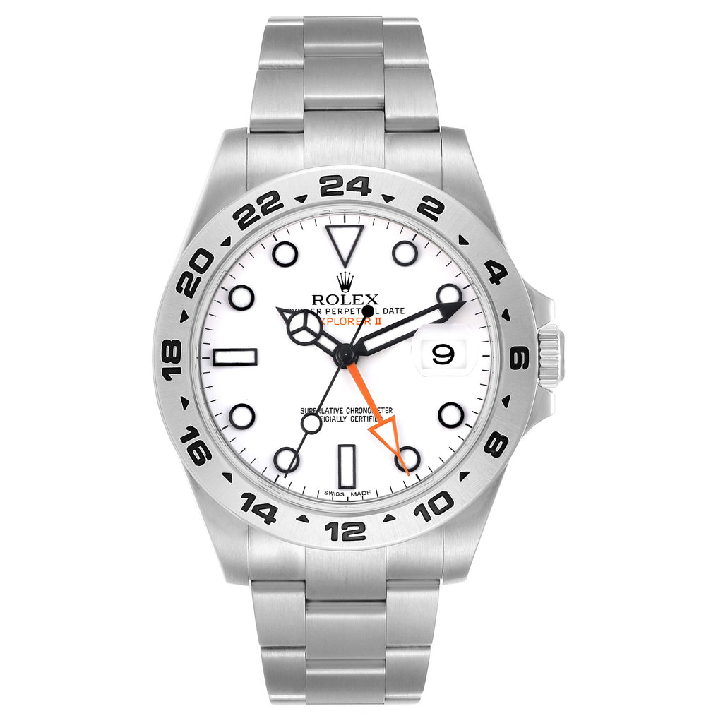 Rolex Explorer II 42 White Polar Dial Orange Hand Steel Mens Watch 216570