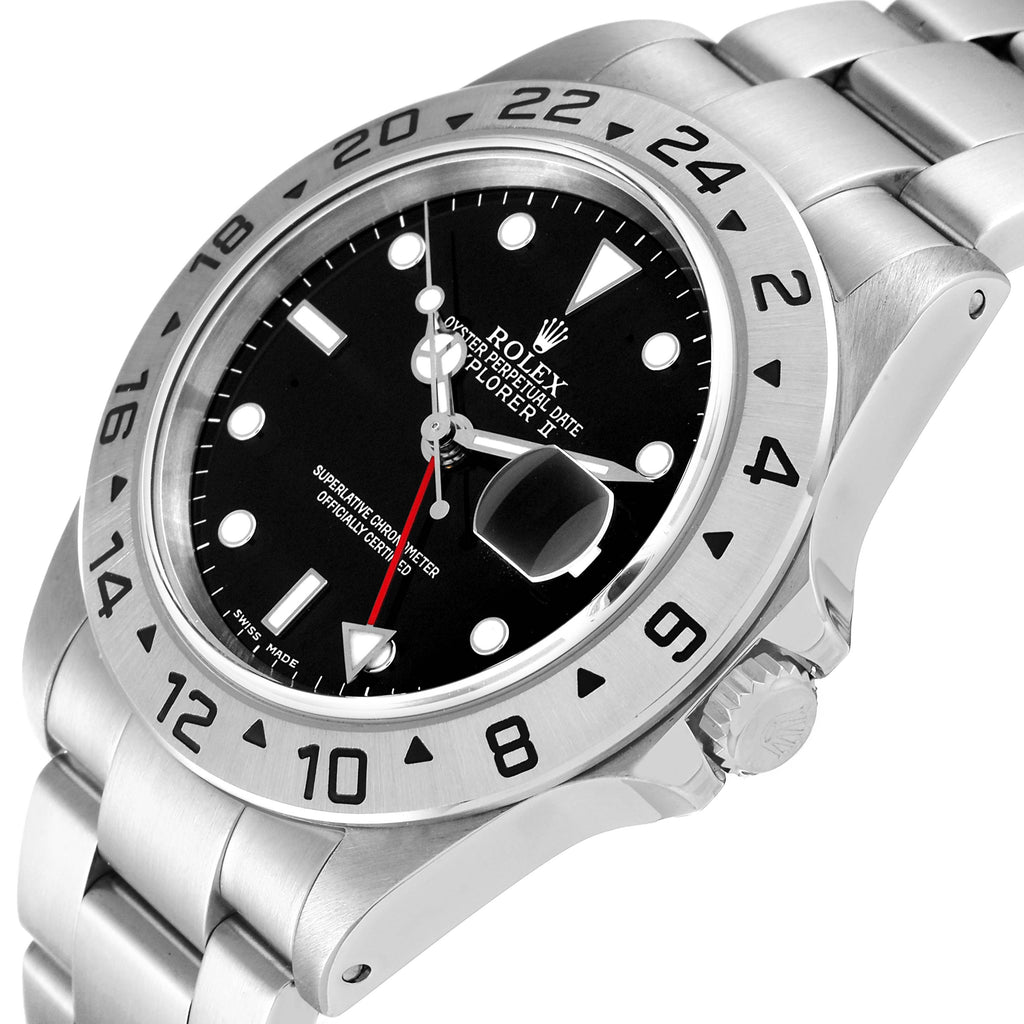 Rolex Explorer II Black Dial Red Hand Steel Mens Watch 16570 Box Papers