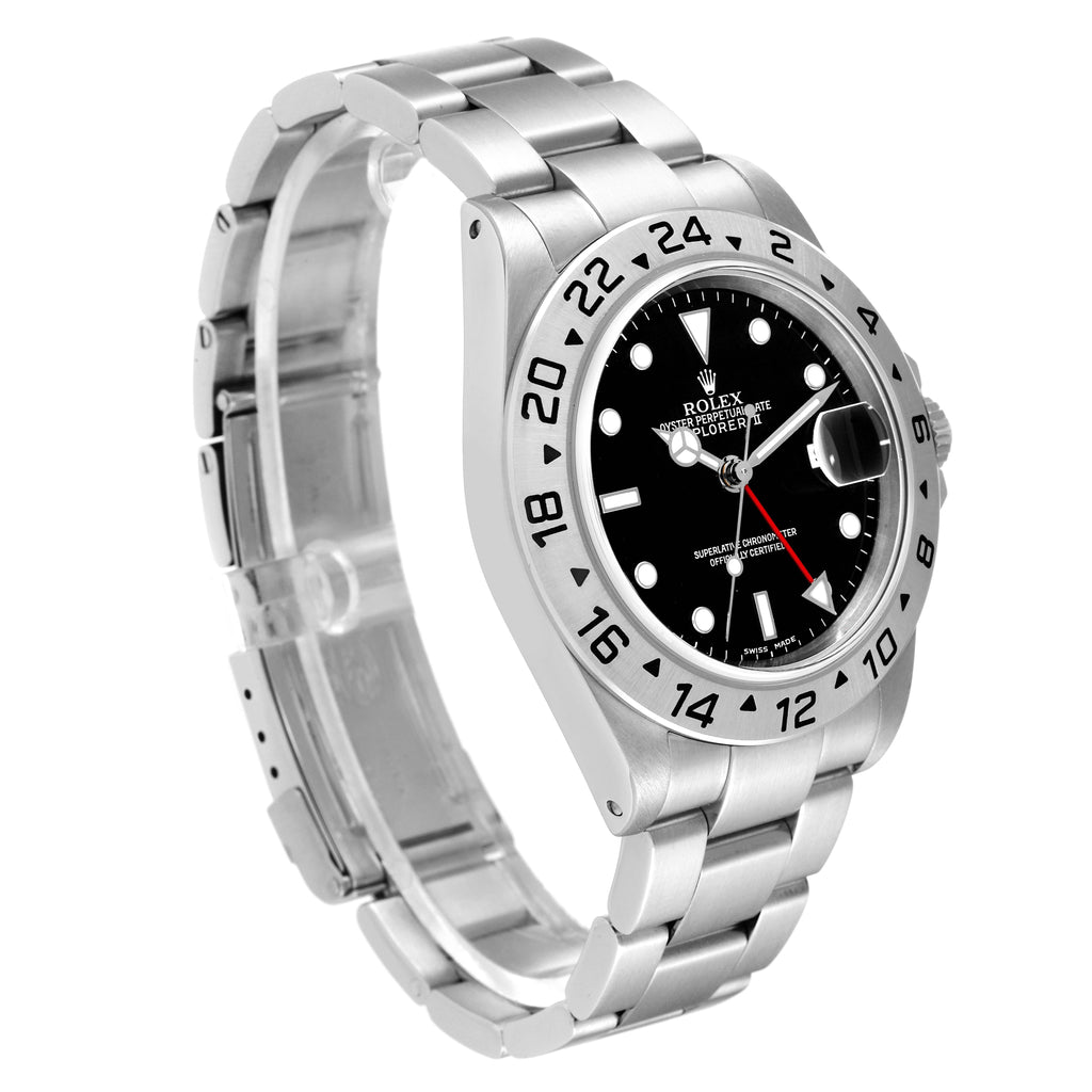 Rolex Explorer II Black Dial Red Hand Steel Mens Watch 16570 Box Papers
