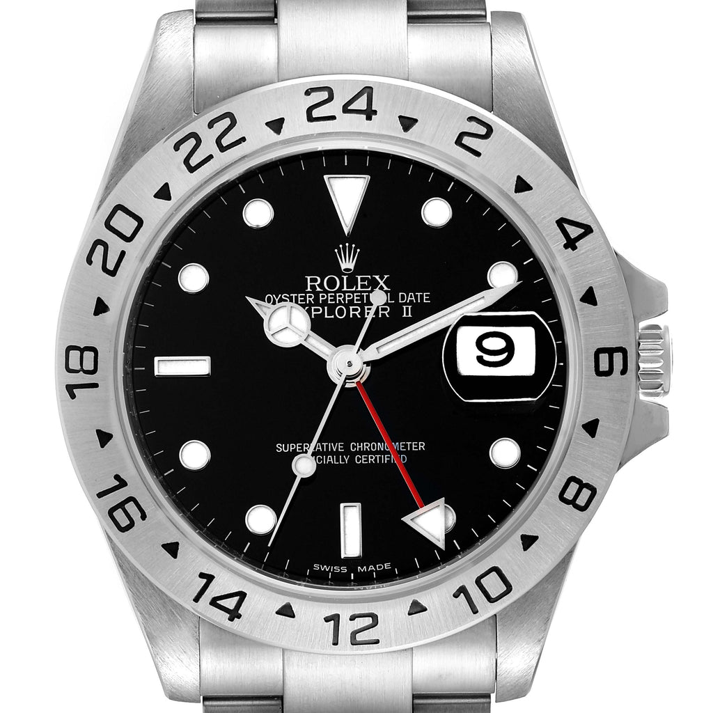 Rolex Explorer II Black Dial Parachrom Hairspring Steel Watch 16570 Box Card