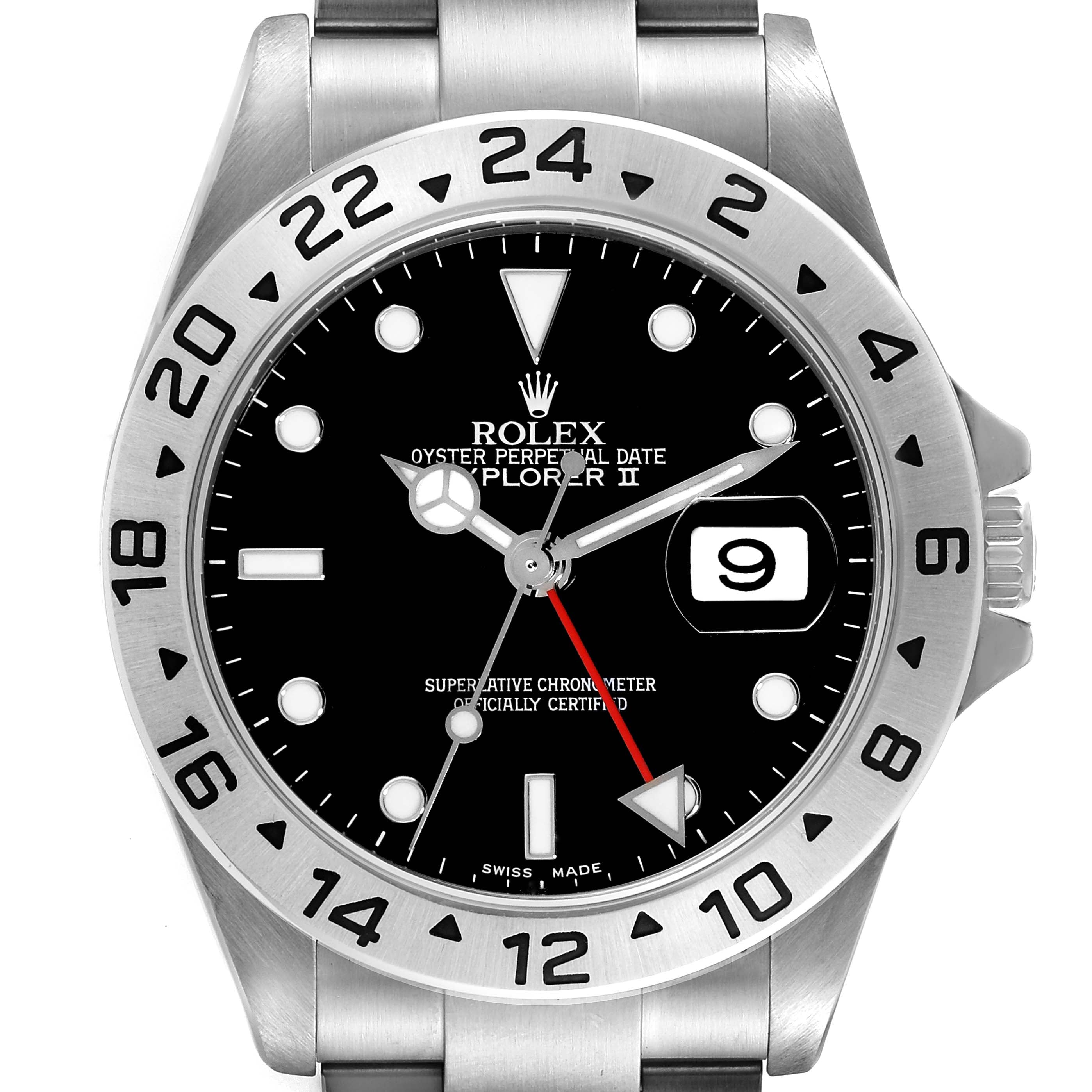 Rolex Explorer II 40mm Black Dial Red Hand Steel Mens Watch 16570 Box Papers