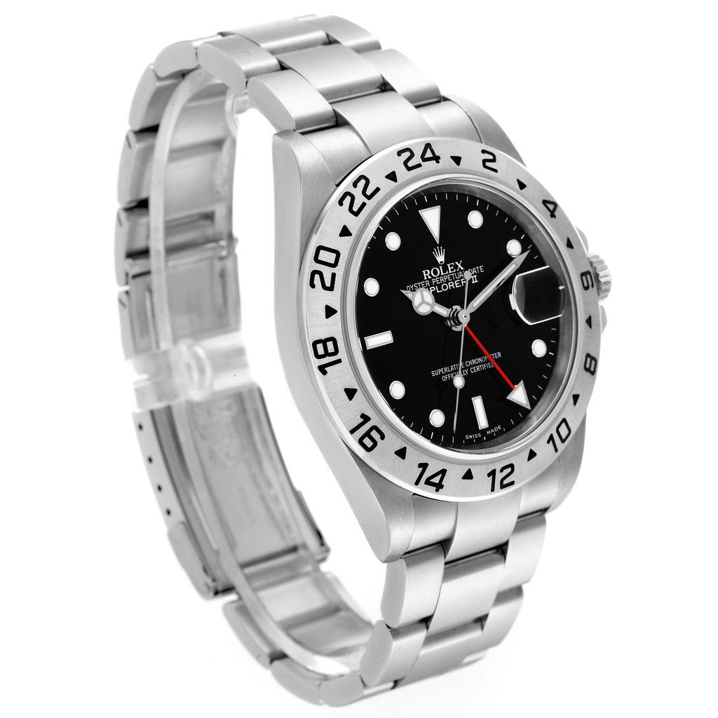 Rolex Explorer II 40mm Black Dial Red Hand Steel Mens Watch 16570 Box Papers