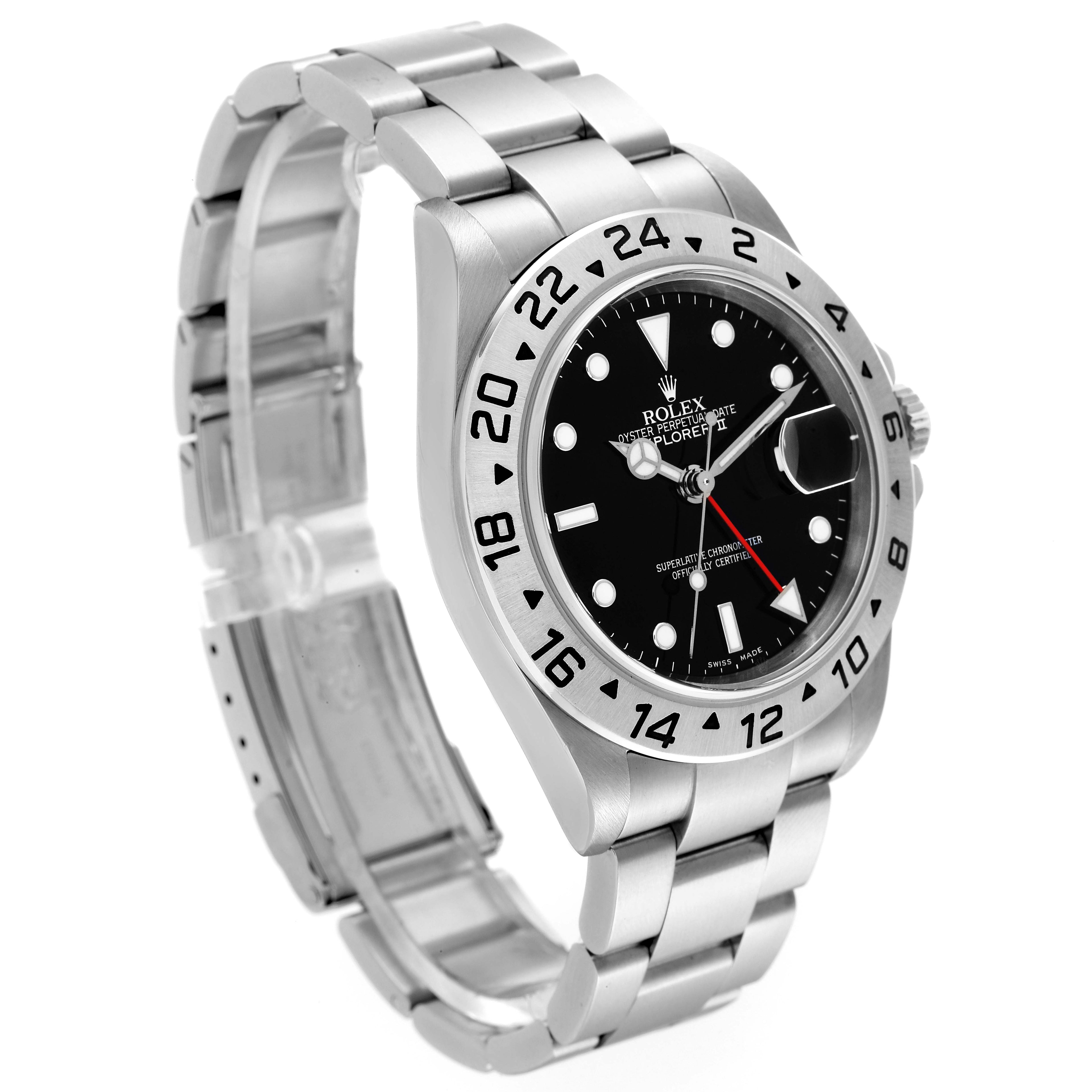 Rolex Explorer II 40mm Black Dial Red Hand Steel Mens Watch 16570 Box Papers