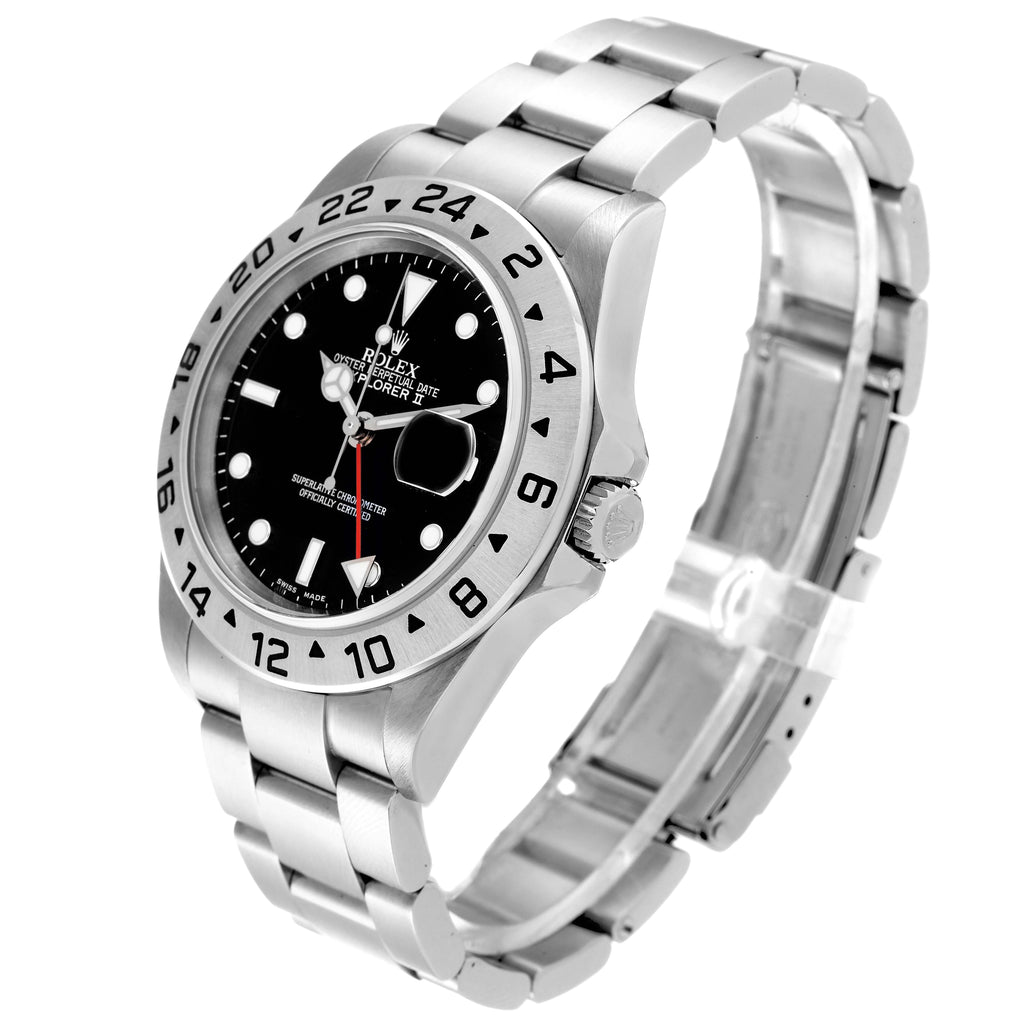 Rolex Explorer II 40mm Black Dial Red Hand Steel Mens Watch 16570 Box Papers