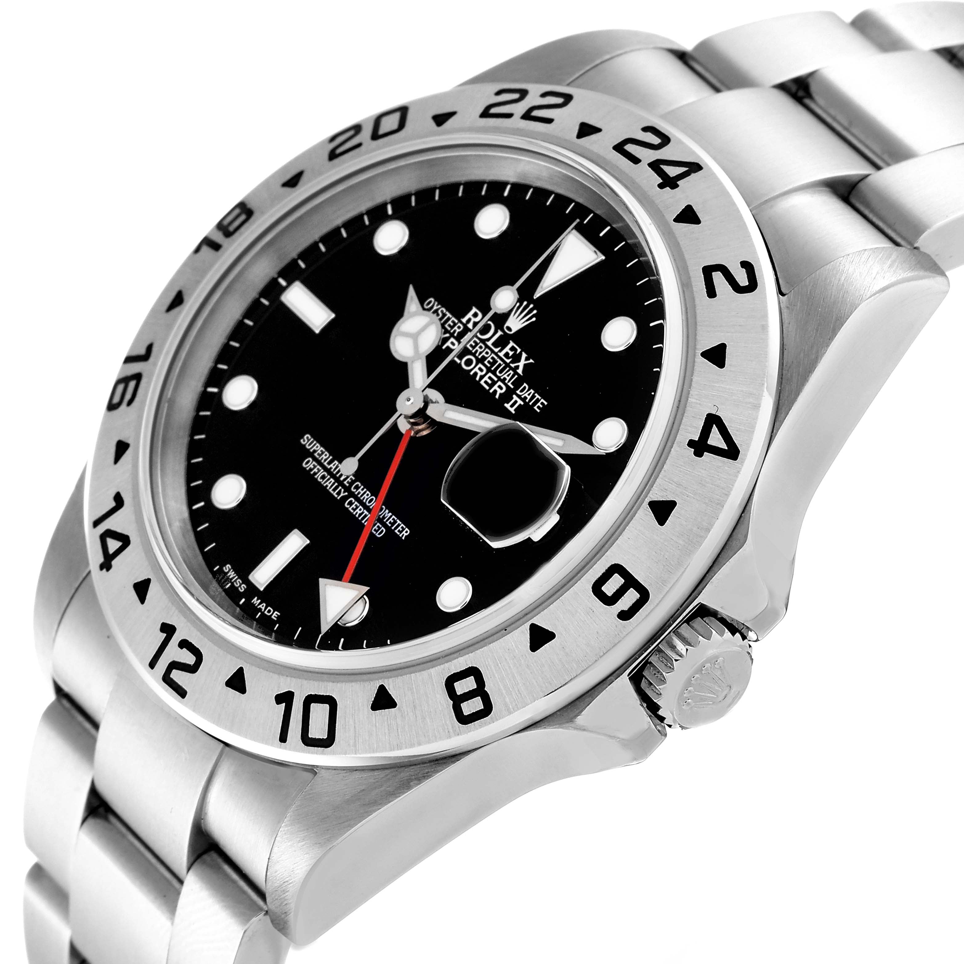 Rolex Explorer II 40mm Black Dial Red Hand Steel Mens Watch 16570 Box Papers