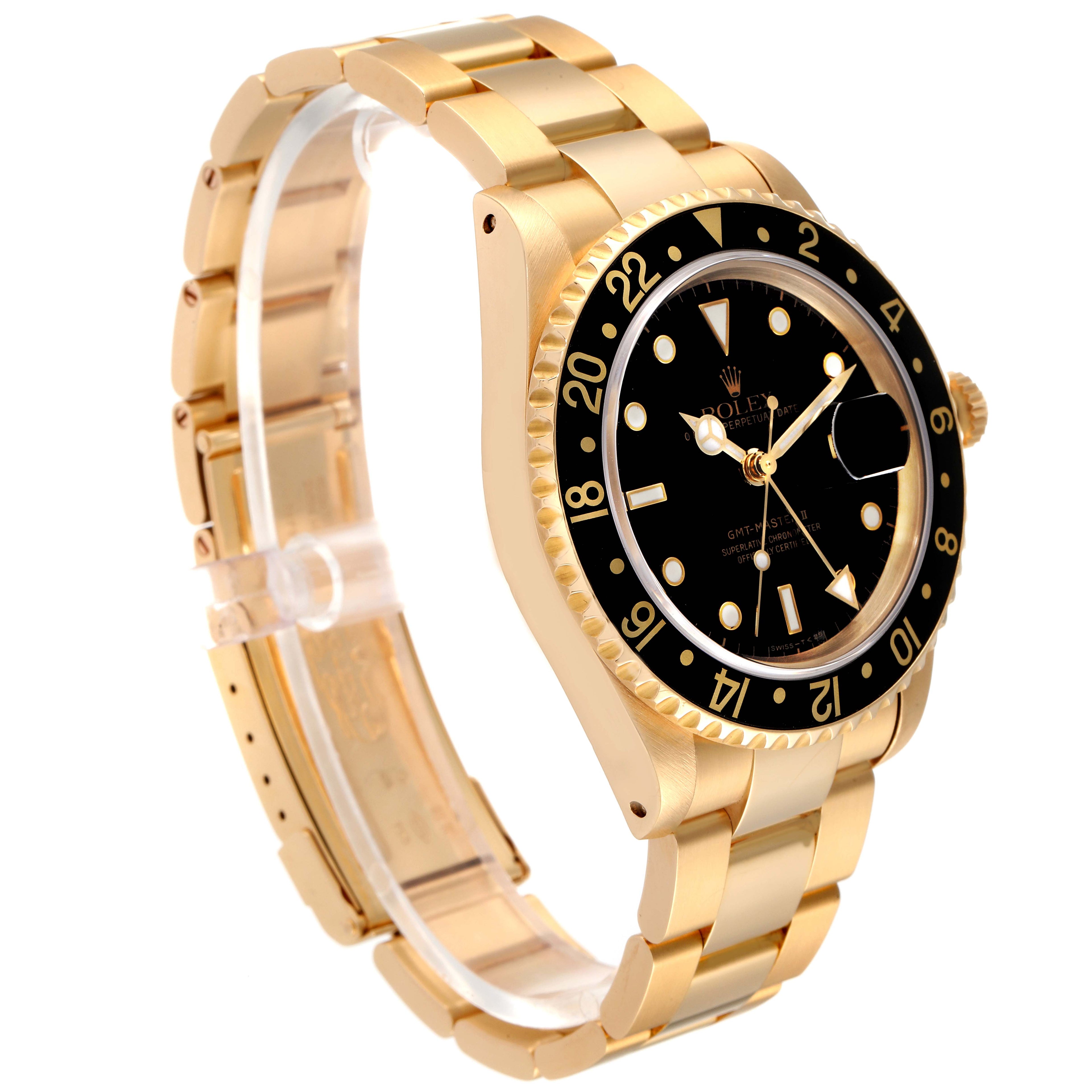 Rolex GMT Master 18K Yellow Gold Black Dial Mens Watch 16718 Box Service Card