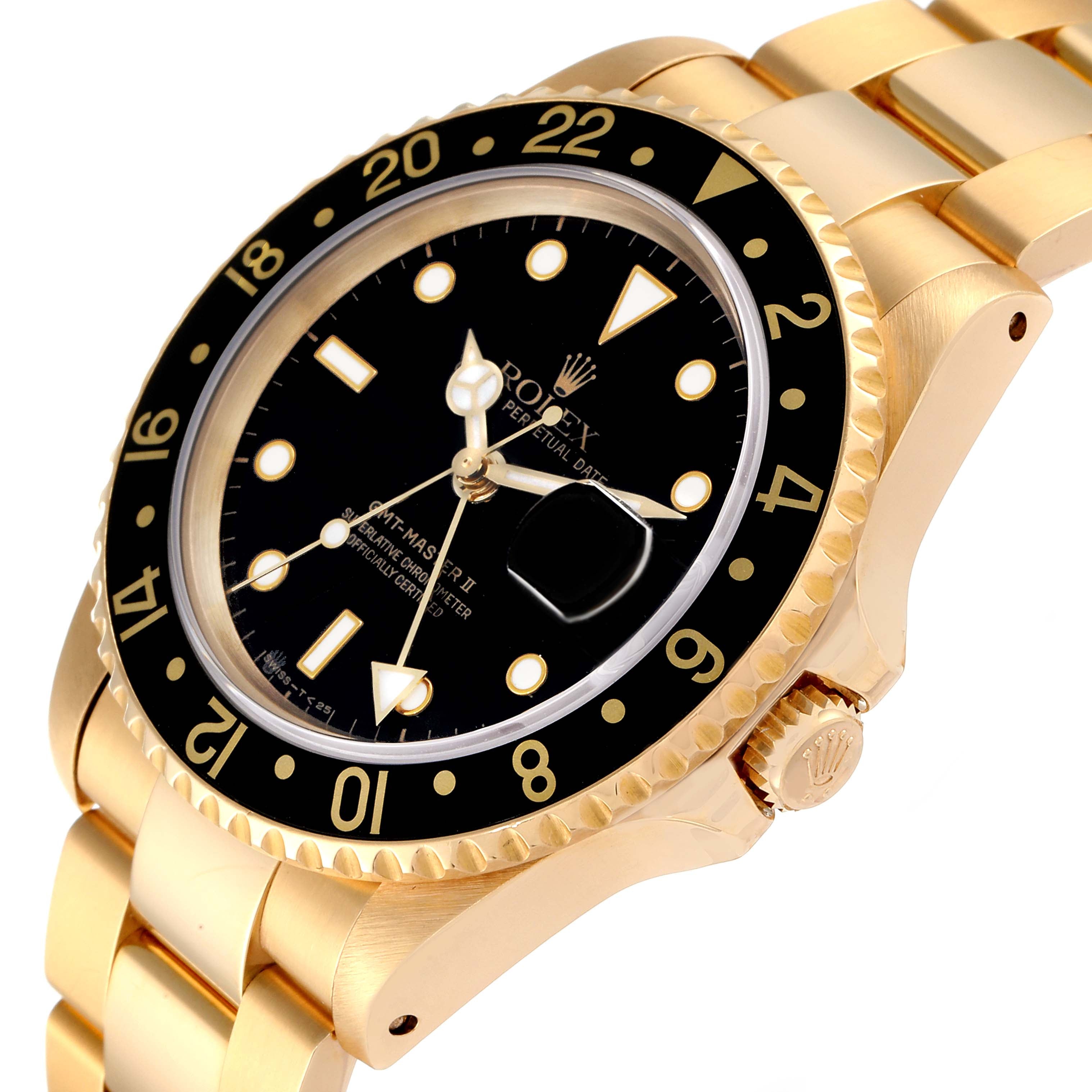 Rolex GMT Master 18K Yellow Gold Black Dial Mens Watch 16718 Box Service Card