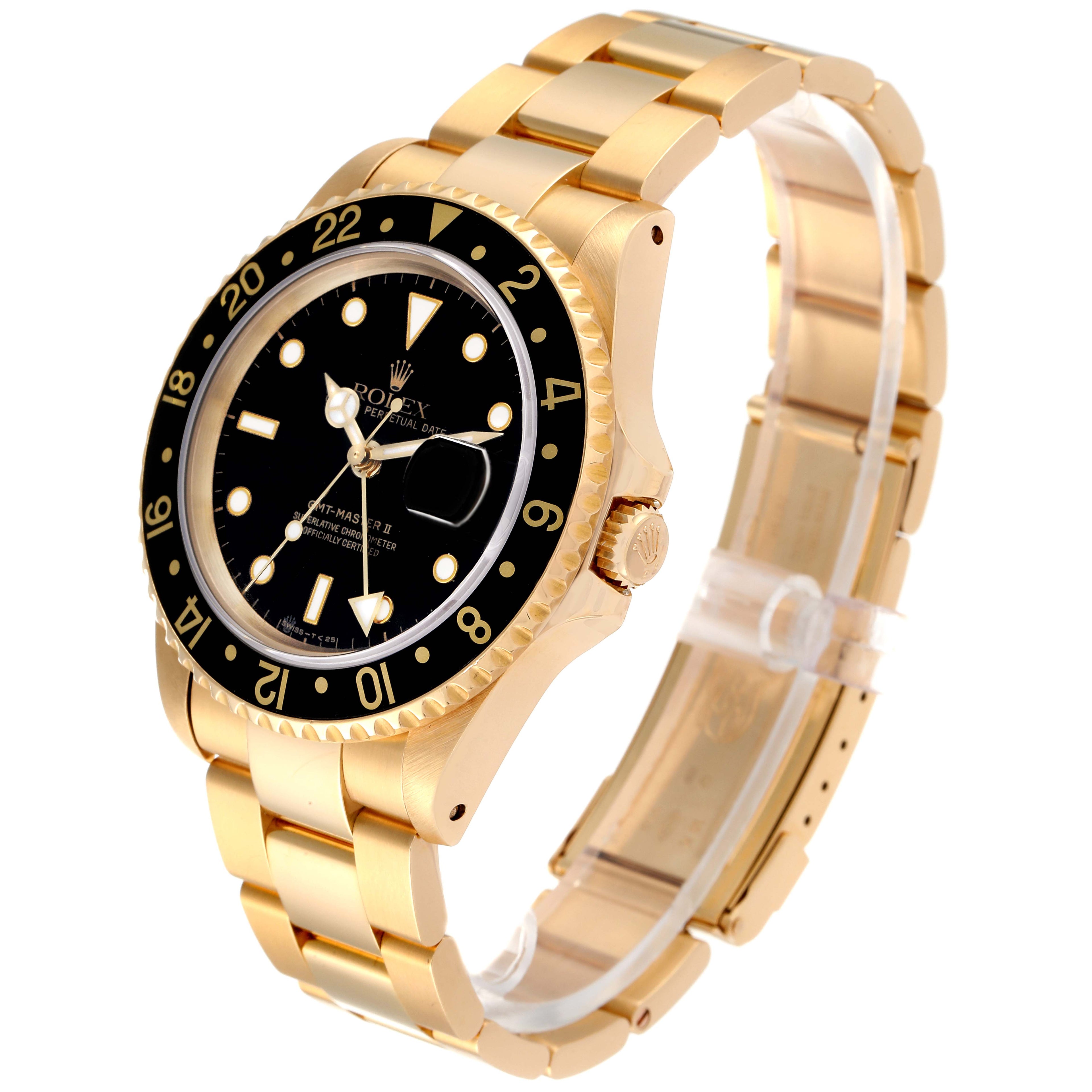 Rolex GMT Master 18K Yellow Gold Black Dial Mens Watch 16718 Box Service Card