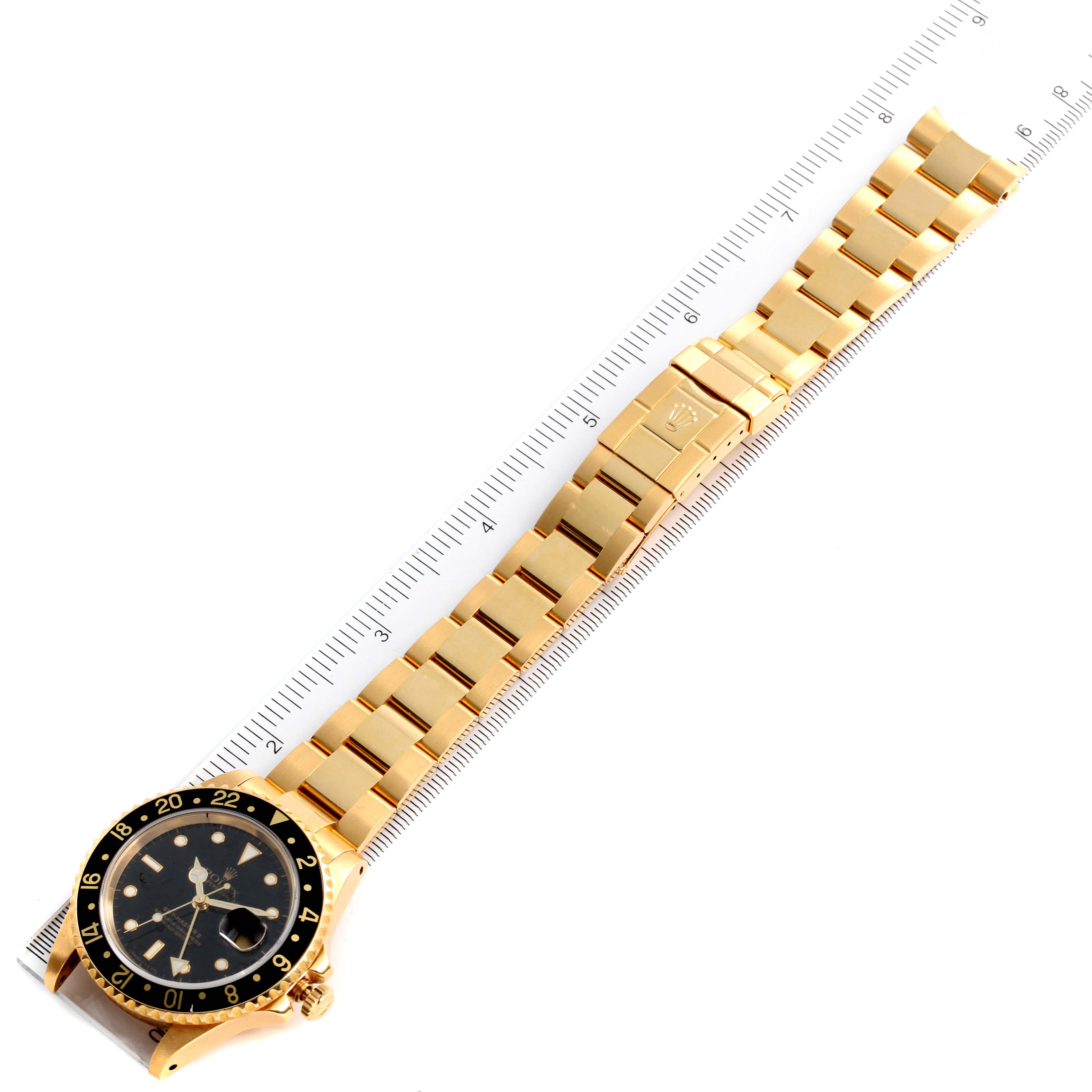 Rolex GMT Master 18K Yellow Gold Black Dial Mens Watch 16718 Box Service Card