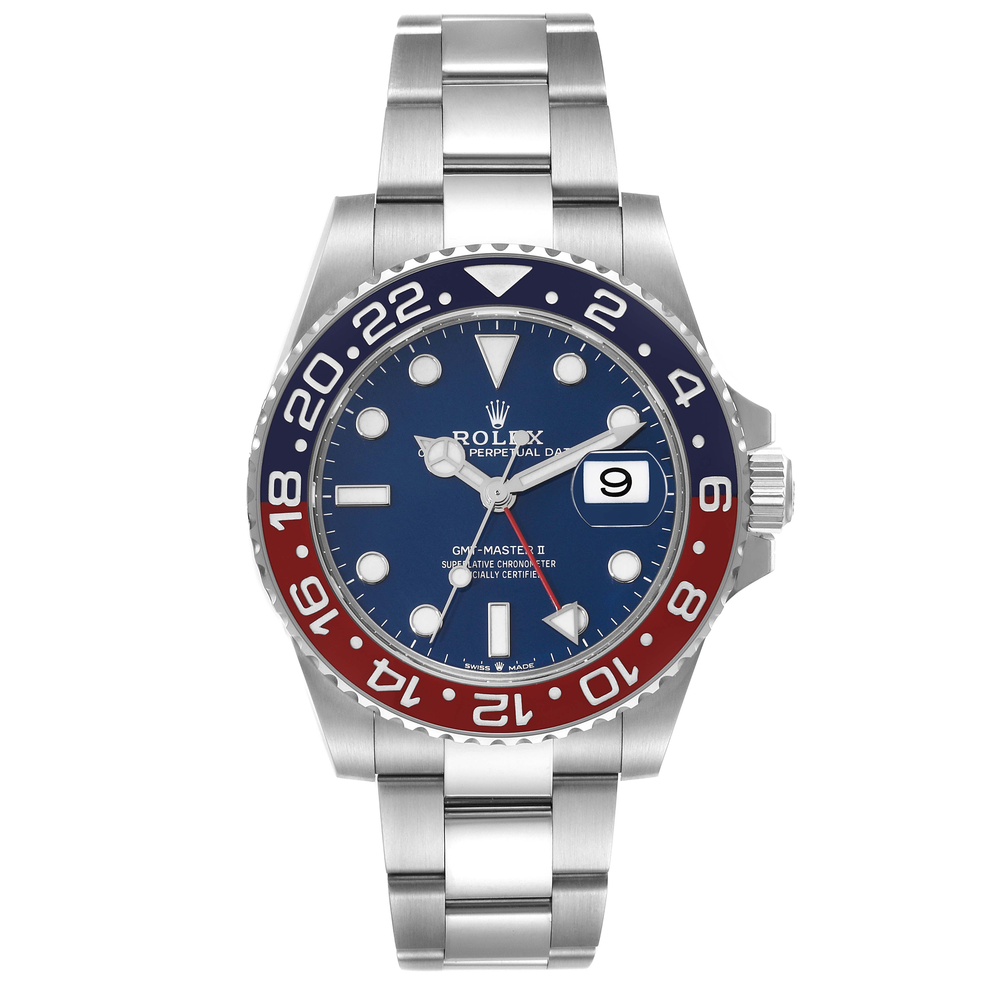 Rolex GMT Master II White Gold Pepsi Bezel Mens Watch 126719 Box Card