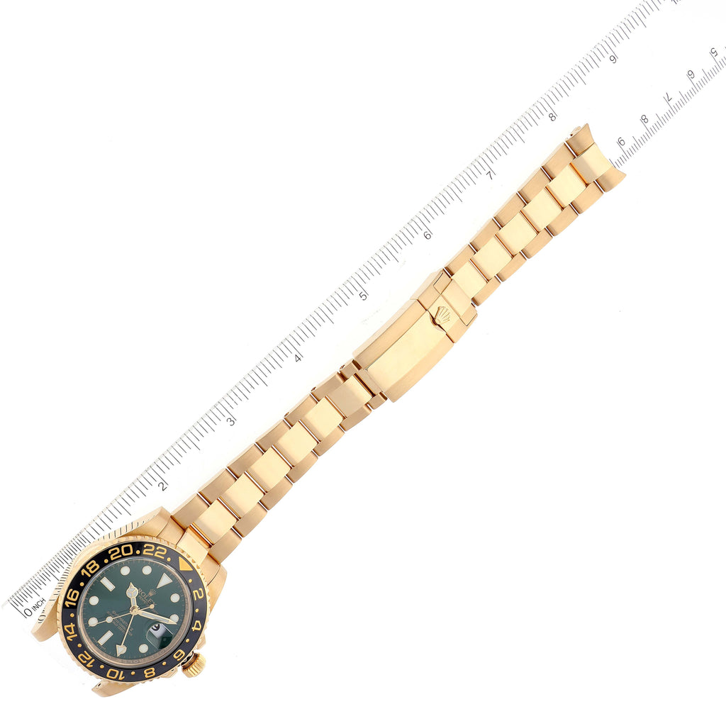 Rolex GMT Master II 18K Yellow Gold Green Dial Mens Watch 116718
