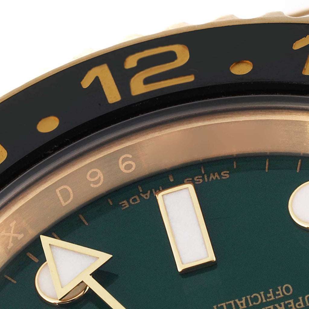 Rolex GMT Master II 18K Yellow Gold Green Dial Mens Watch 116718