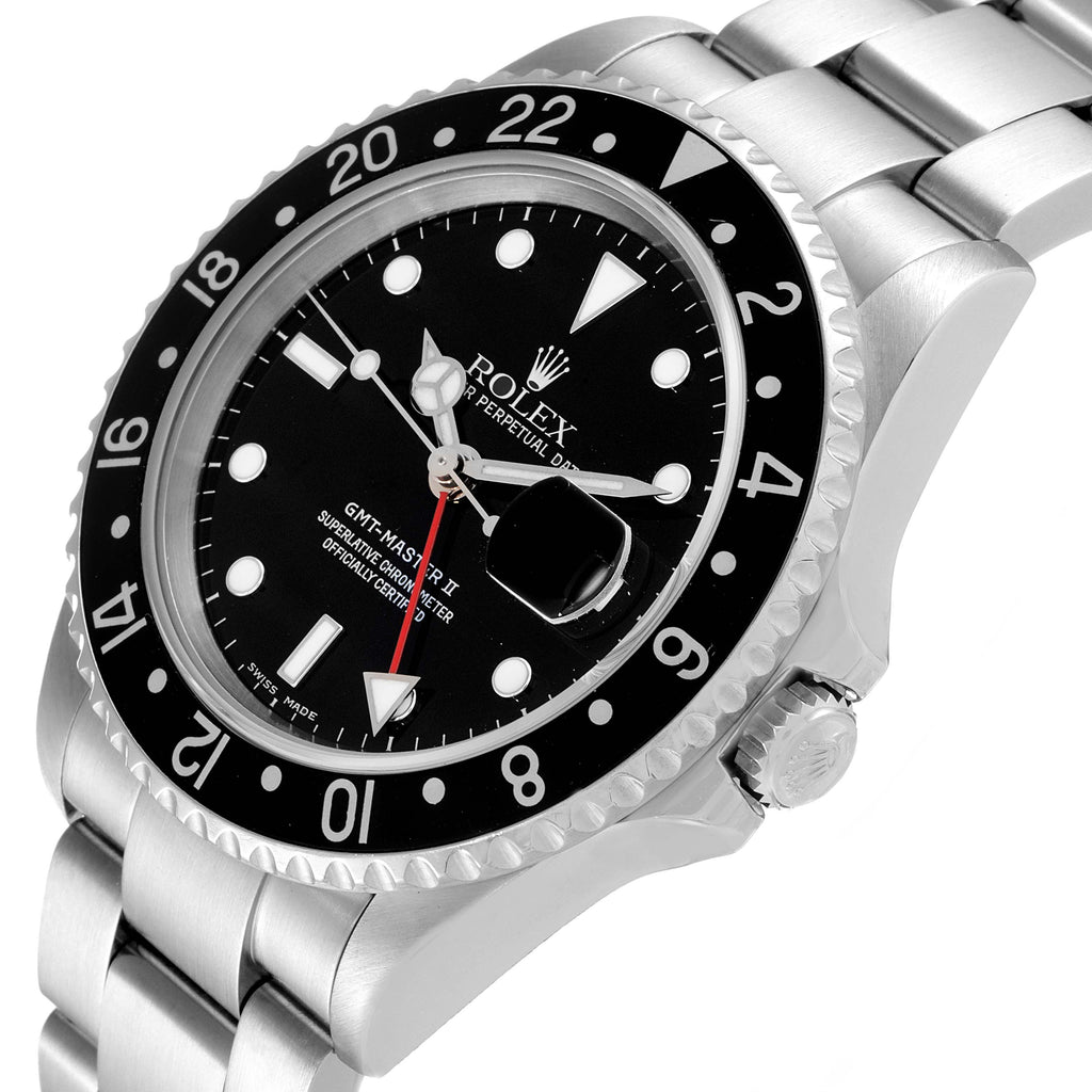 Rolex GMT Master II Black Bezel Steel Mens Watch 16710 Box Service Card