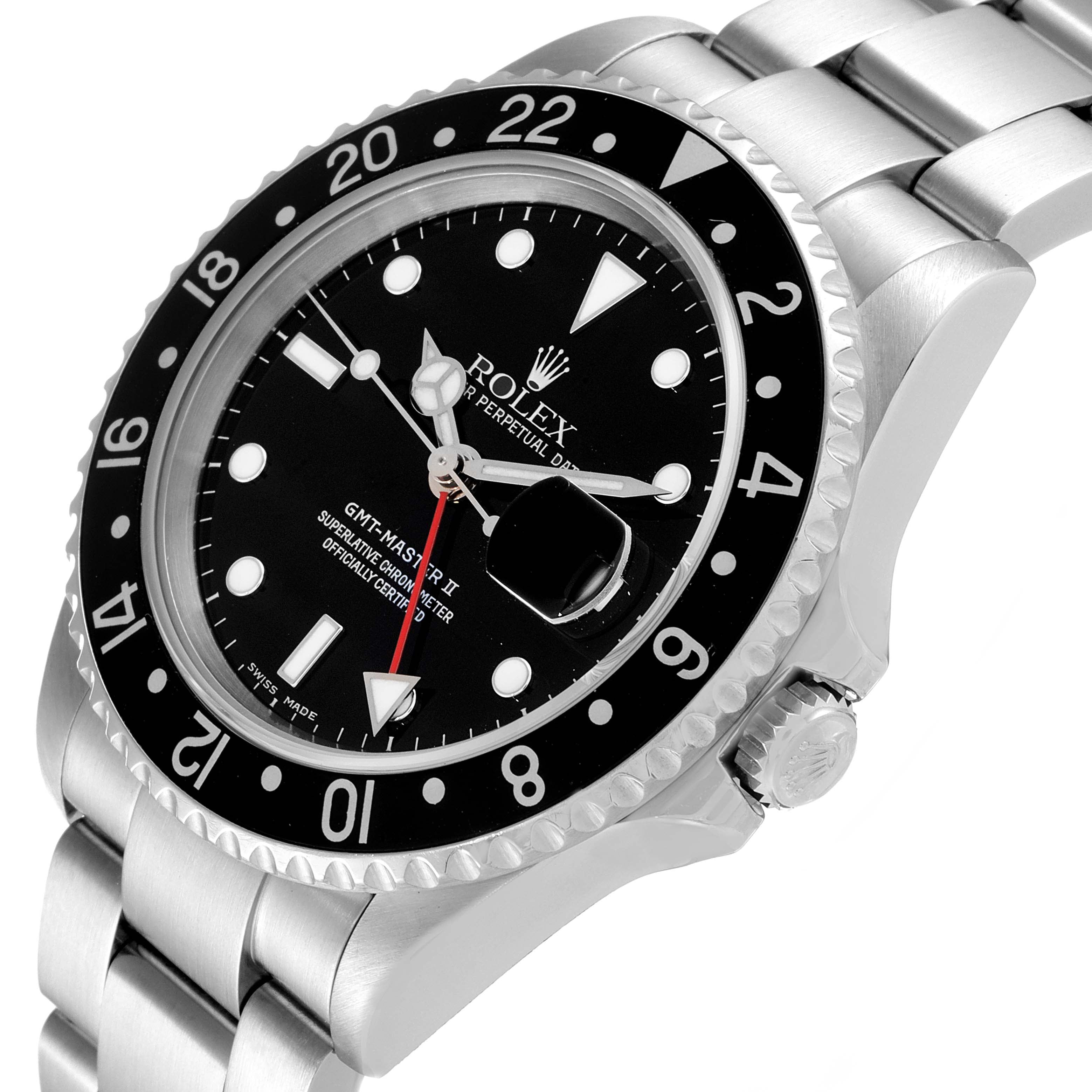 Rolex GMT Master II Black Bezel Steel Mens Watch 16710 Box Service Card