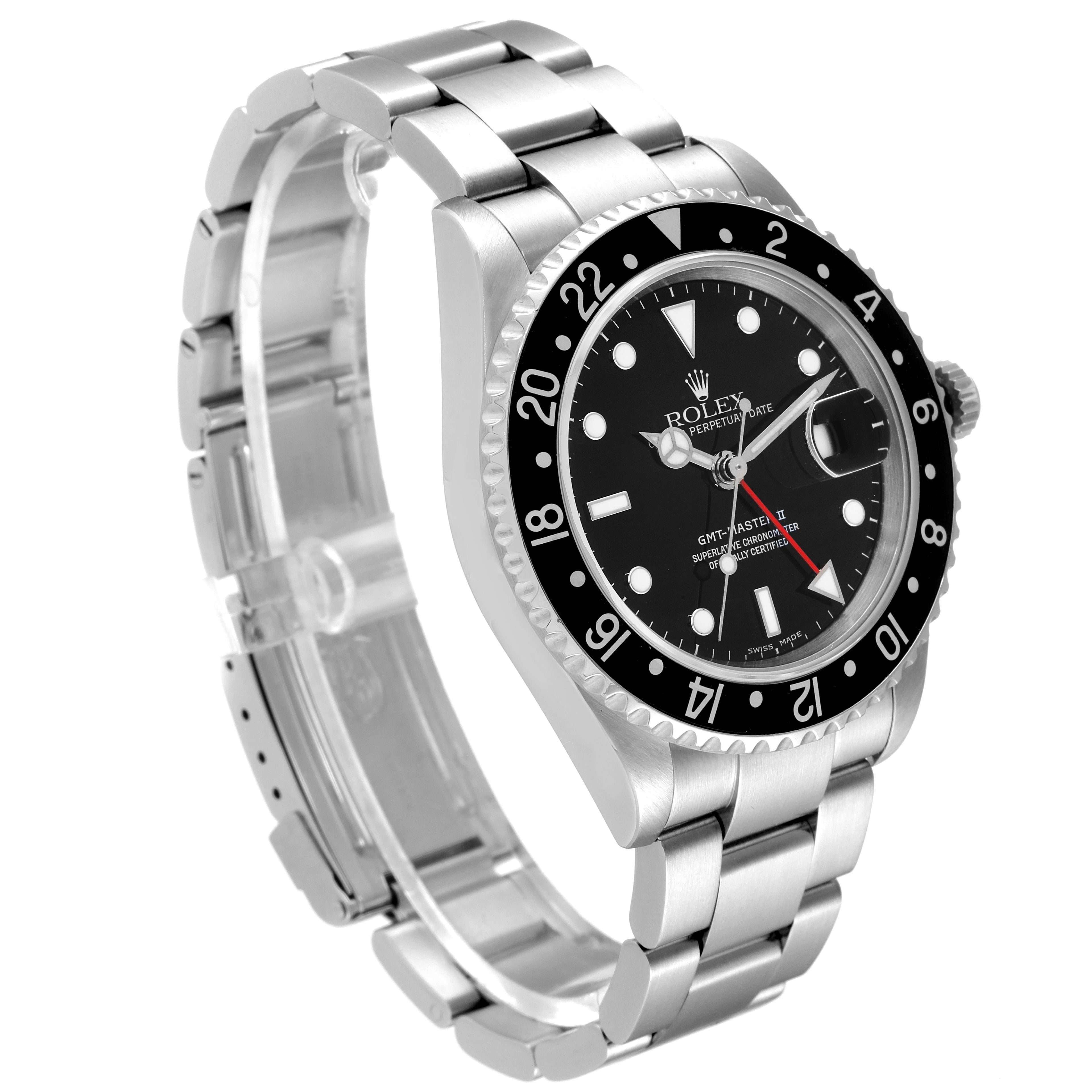 Rolex GMT Master II Black Bezel Steel Mens Watch 16710 Box Service Card