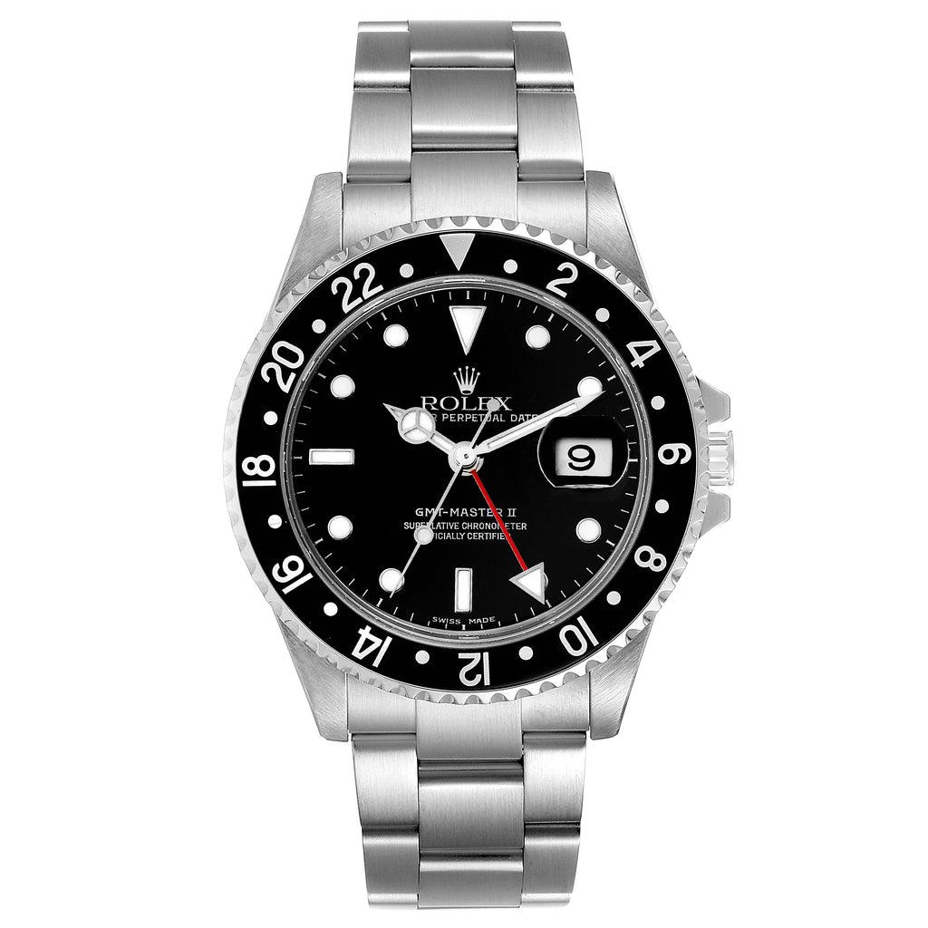 Rolex GMT Master II Black Bezel Steel Mens Watch 16710 Box Service Card