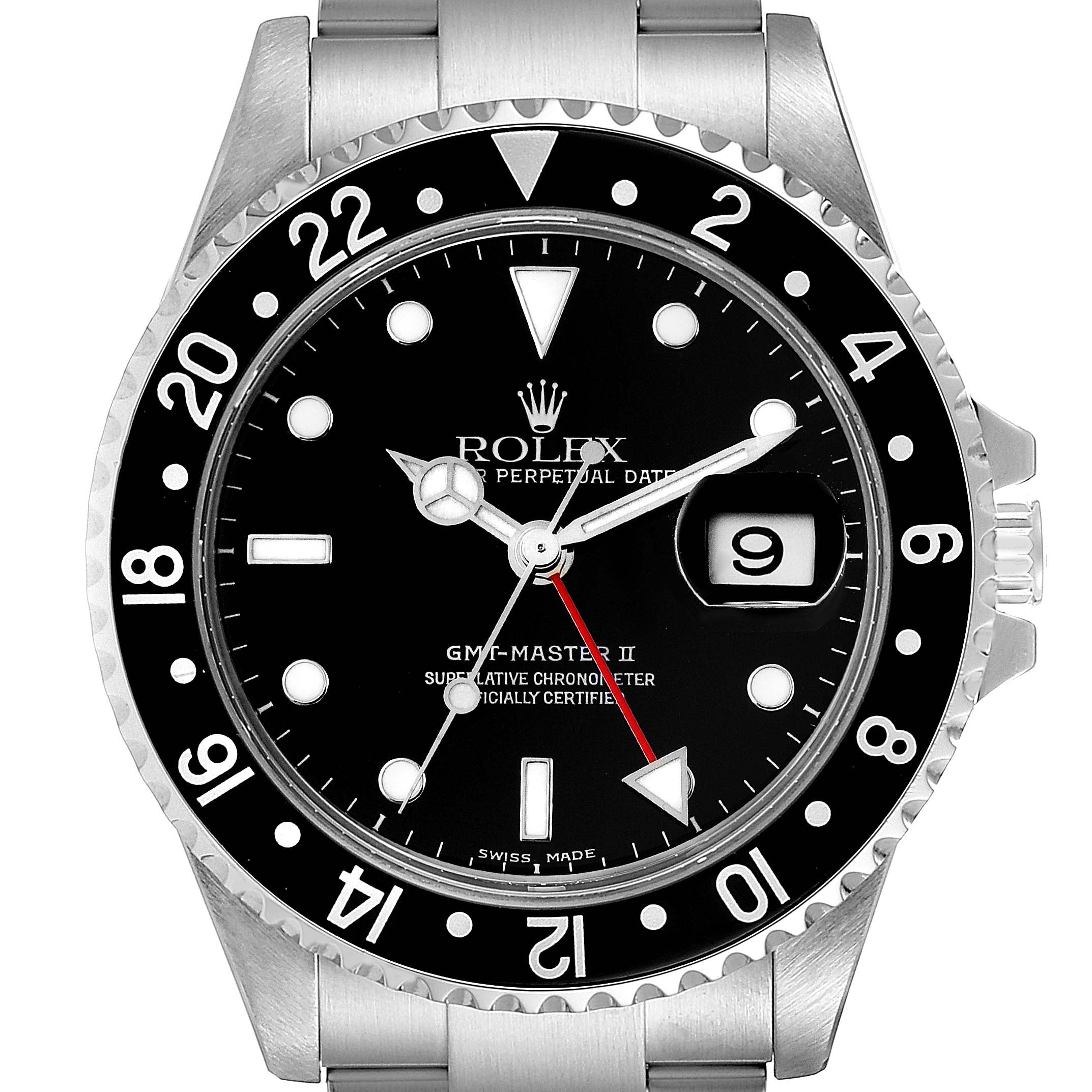 Rolex GMT Master II Black Bezel Steel Mens Watch 16710 Box Service Card