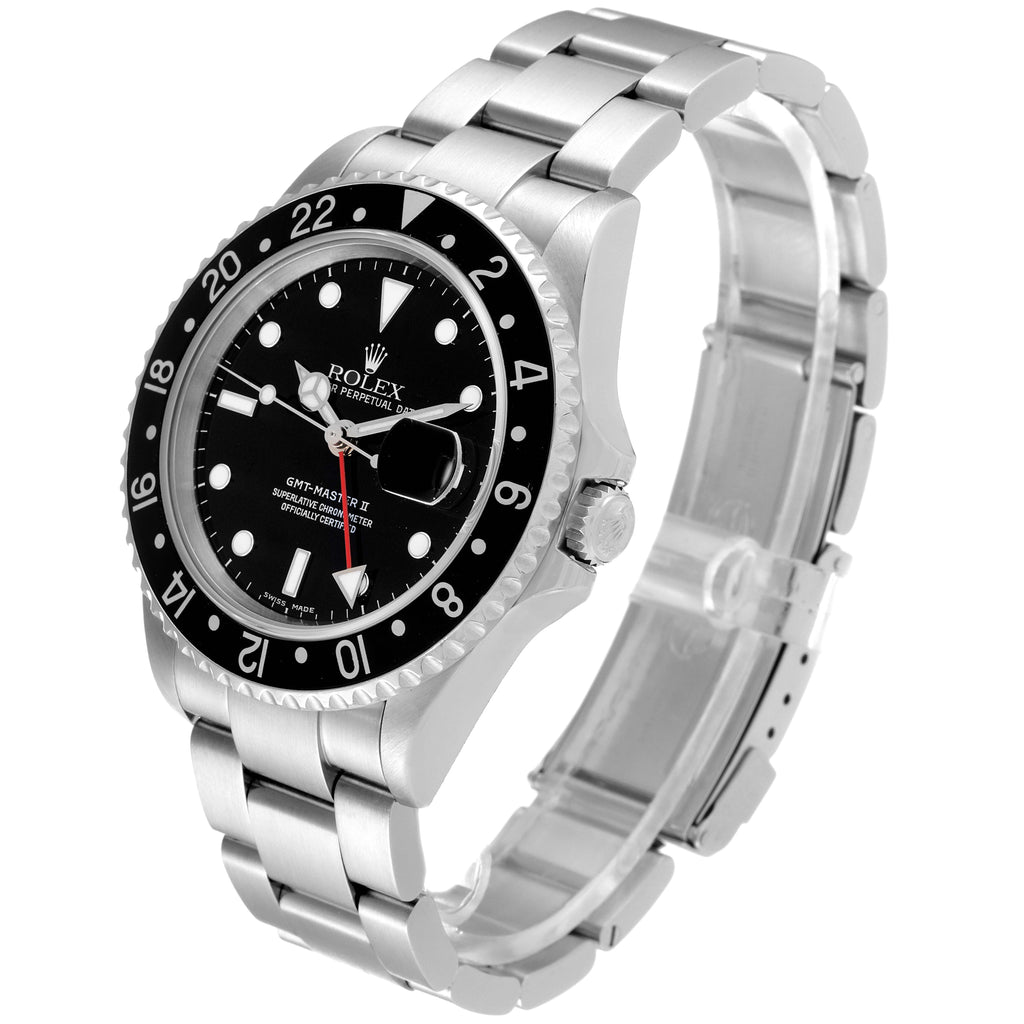 Rolex GMT Master II Black Bezel Steel Mens Watch 16710 Box Service Card