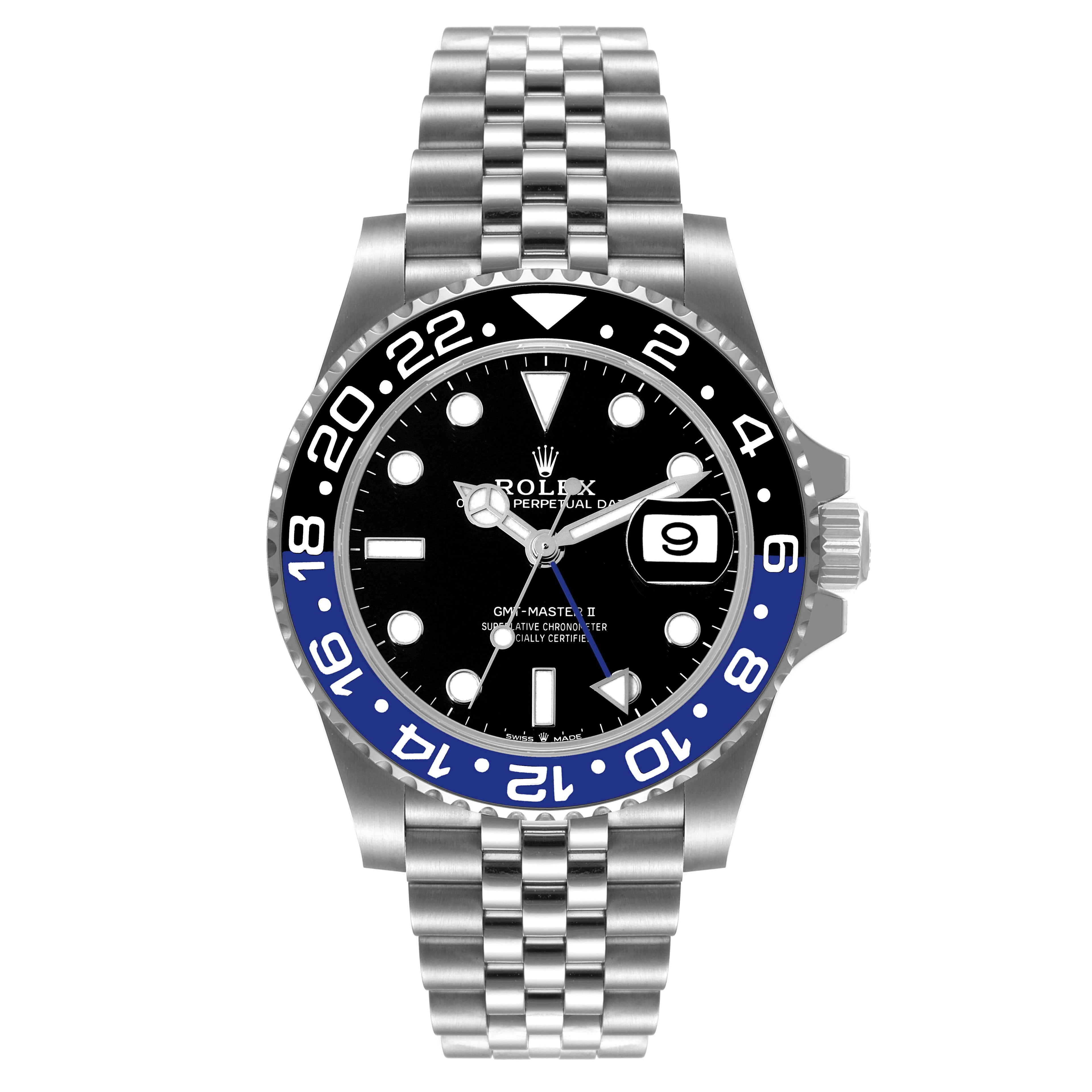 Rolex GMT Master II Black Blue Batgirl Jubilee Mens Watch 126710 Box Card