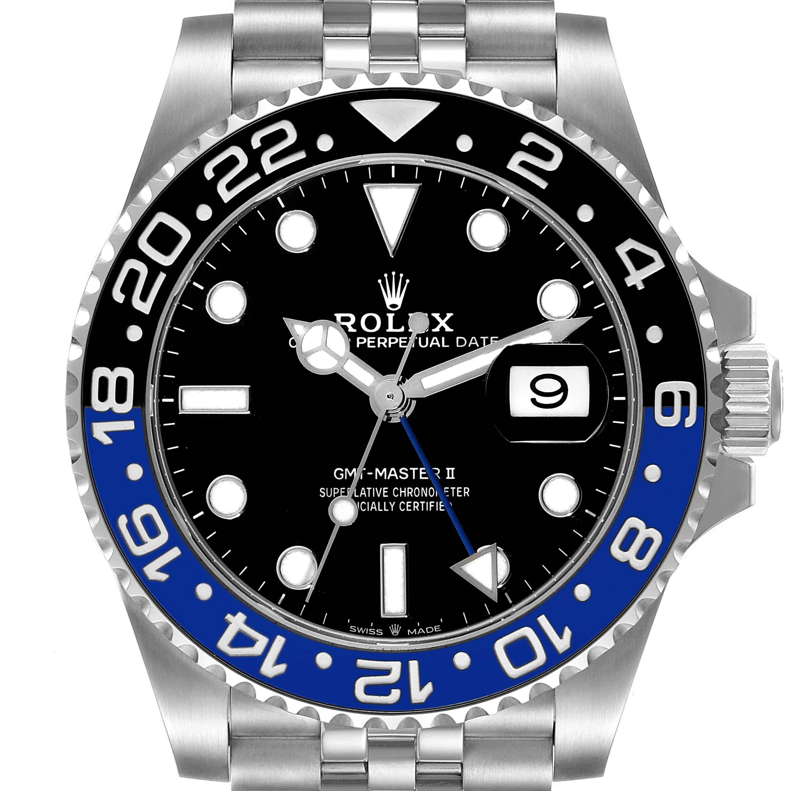 Rolex GMT Master II Black Blue Batgirl Jubilee Mens Watch 126710 BLNR Box Card
