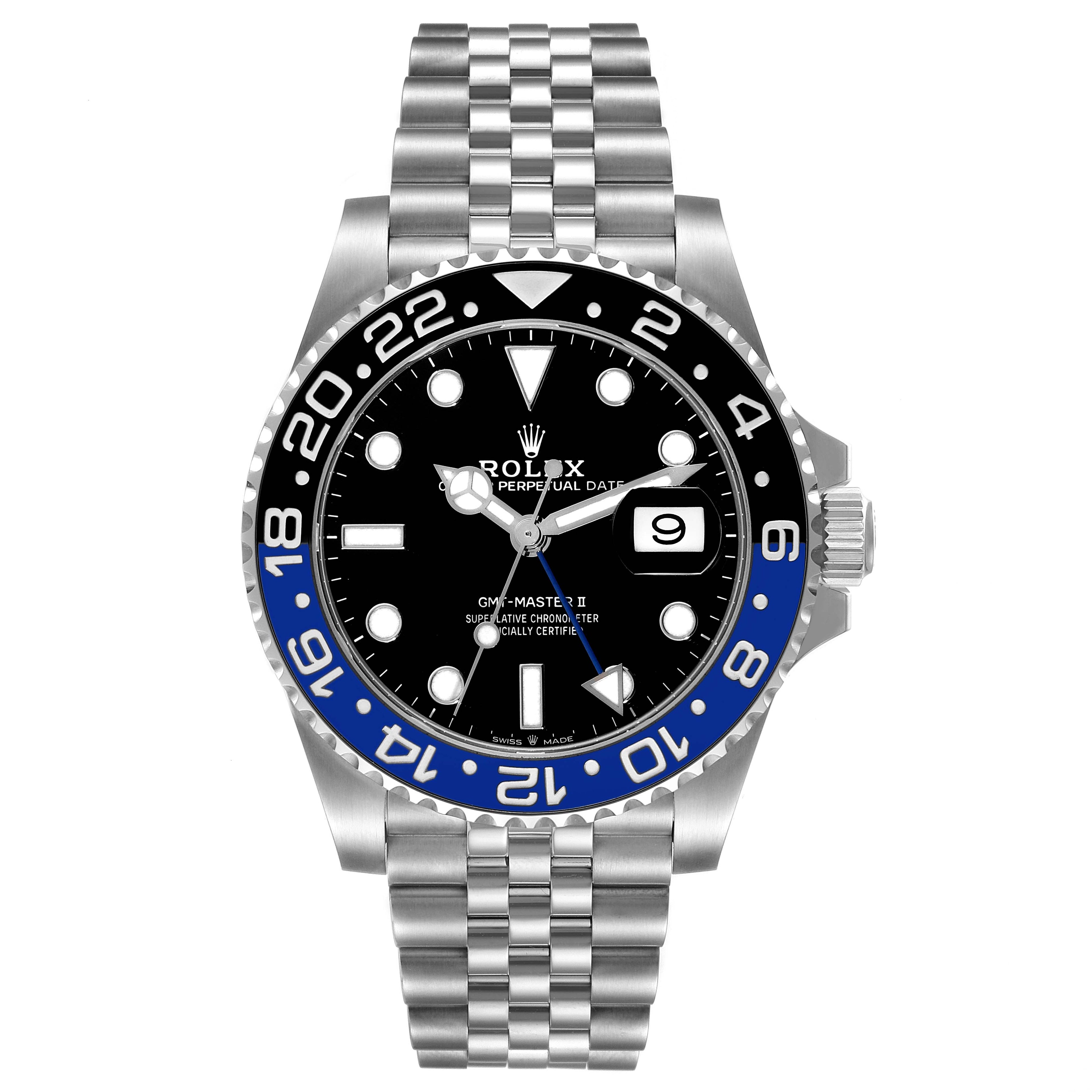 Rolex GMT Master II Black Blue Batgirl Jubilee Mens Watch 126710 BLNR Box Card