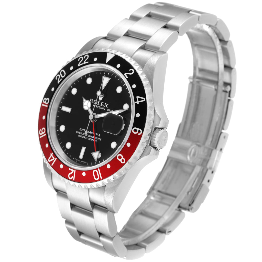 Rolex GMT Master II Black Red Coke Bezel 'Box' Dial Steel Mens Watch 16710