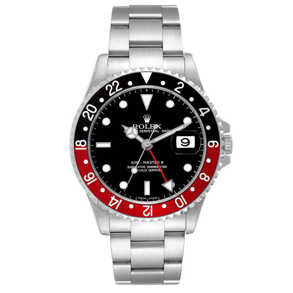 Rolex GMT Master II Black Red Coke Bezel 'Box' Dial Steel Mens Watch 16710
