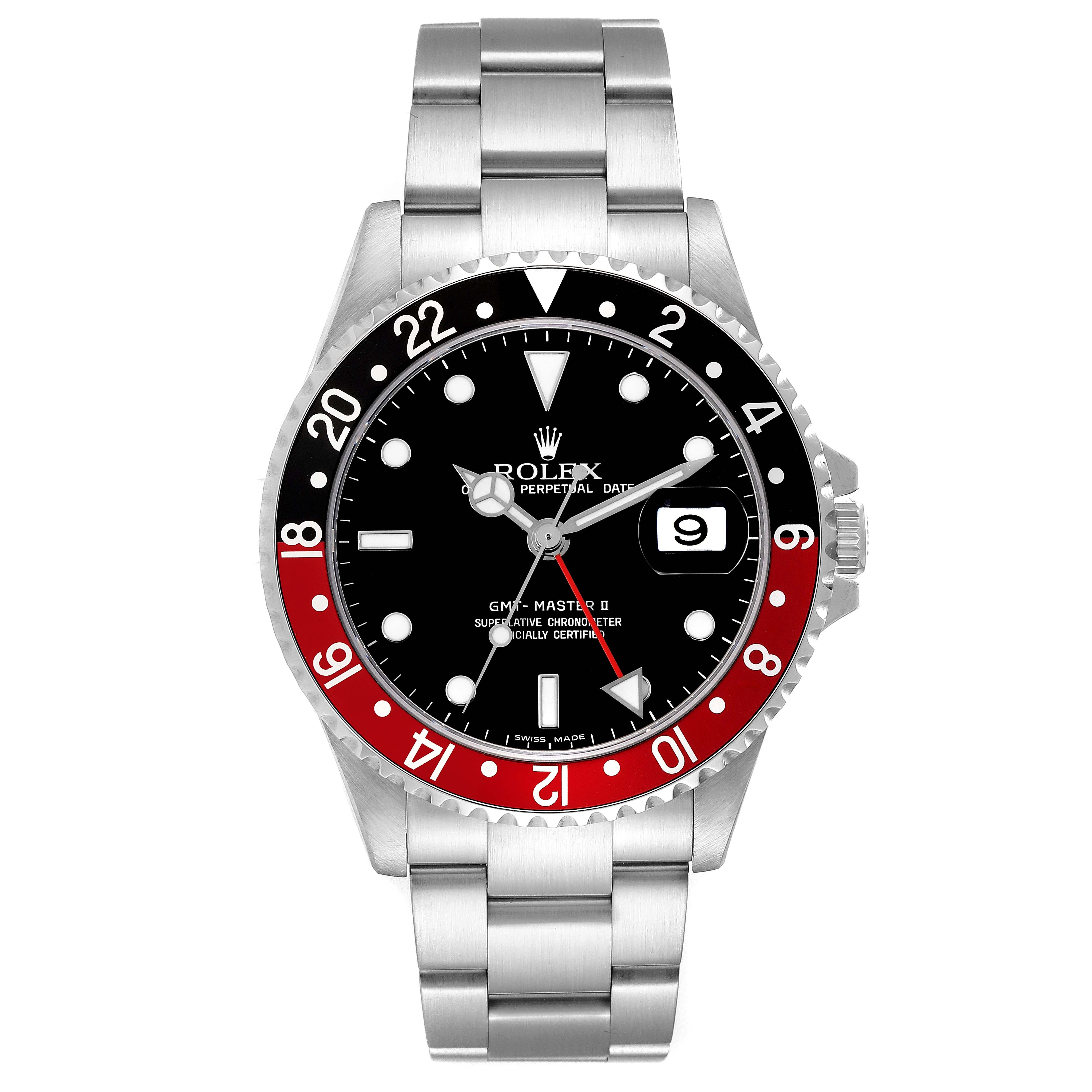 Rolex GMT Master II Black Red Coke Bezel 'Box' Dial Steel Mens Watch 16710