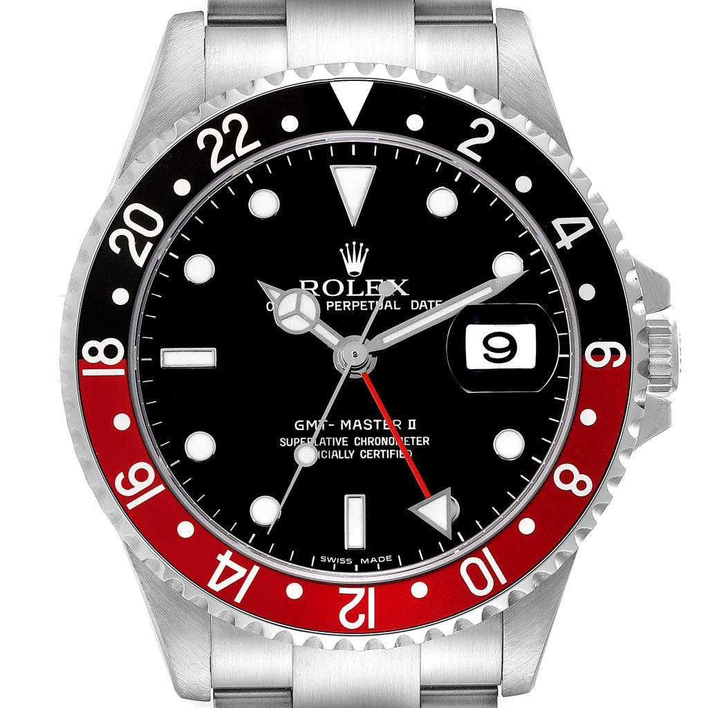 Rolex GMT Master II Black Red Coke Bezel 'Box' Dial Steel Mens Watch 16710