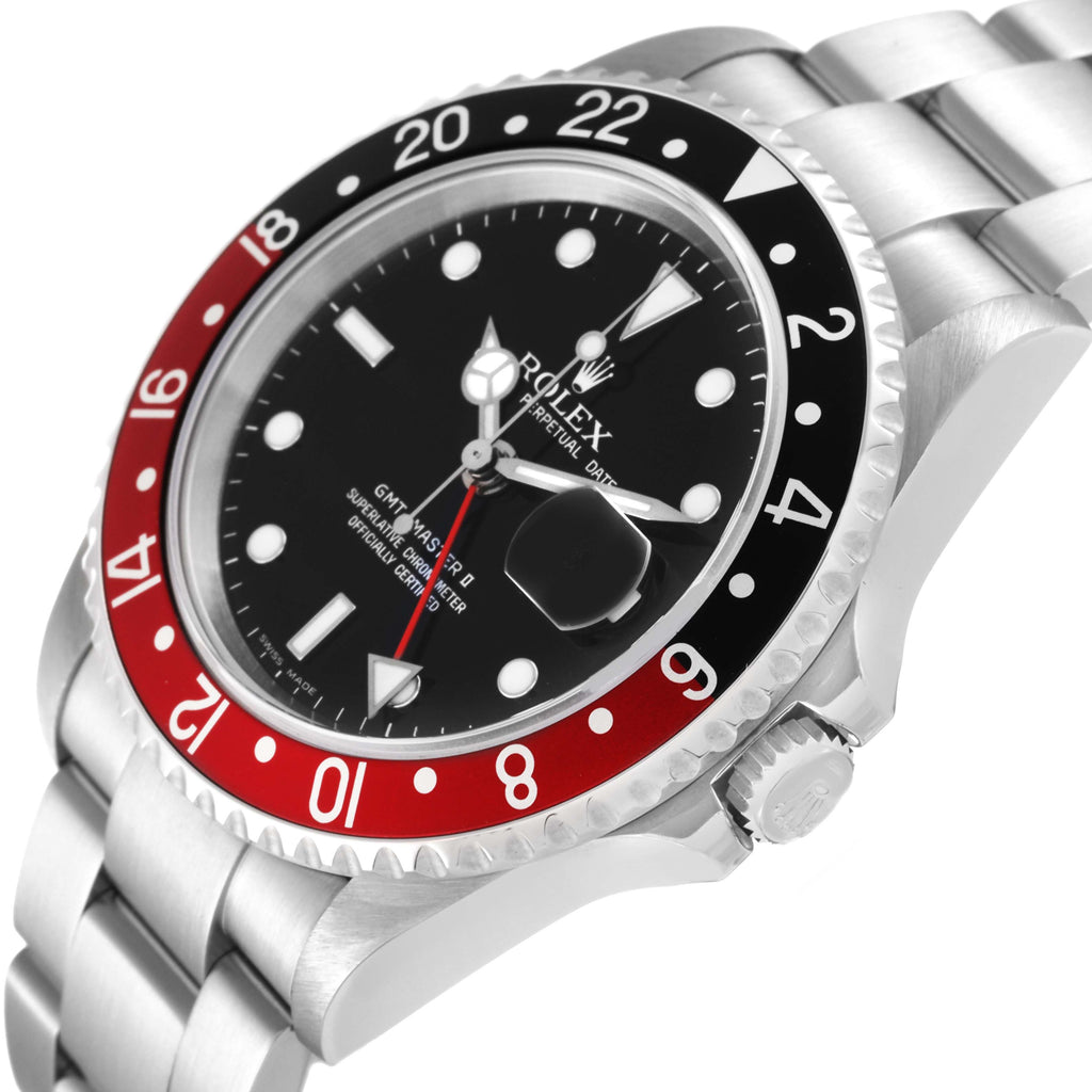 Rolex GMT Master II Black Red Coke Bezel 'Box' Dial Steel Mens Watch 16710