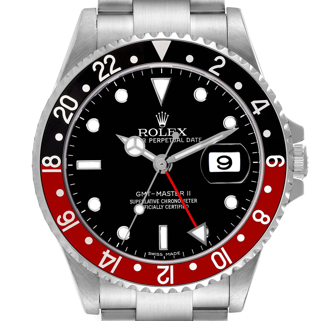 Rolex GMT Master II Black Red Coke Bezel Error Dial Steel Watch 16710 Box Papers