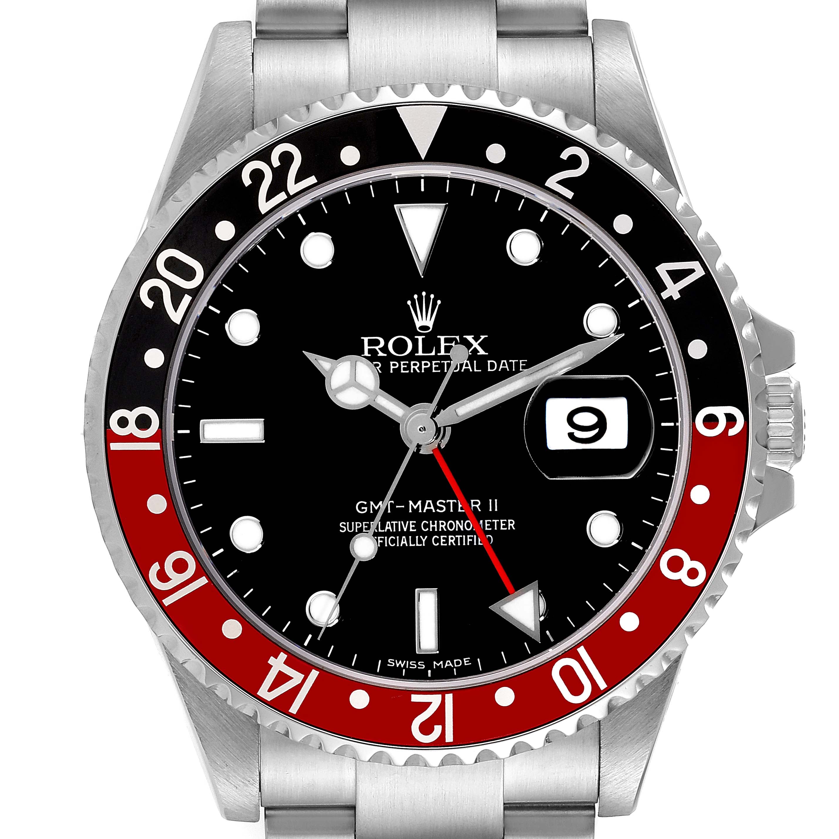 Rolex GMT Master II Black Red Coke Bezel Error Dial Steel Watch 16710 Box Papers