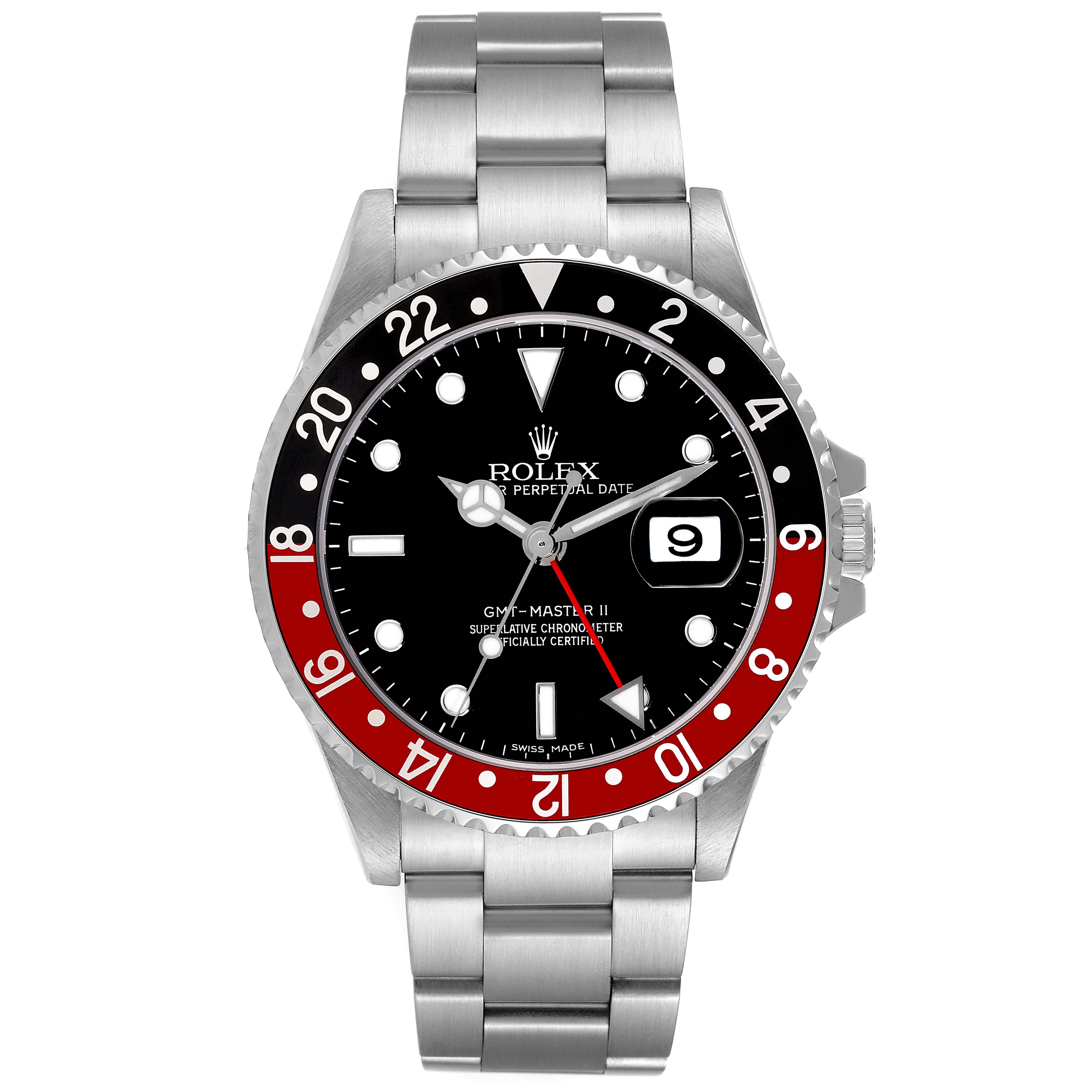 Rolex GMT Master II Black Red Coke Bezel Error Dial Steel Watch 16710 Box Papers