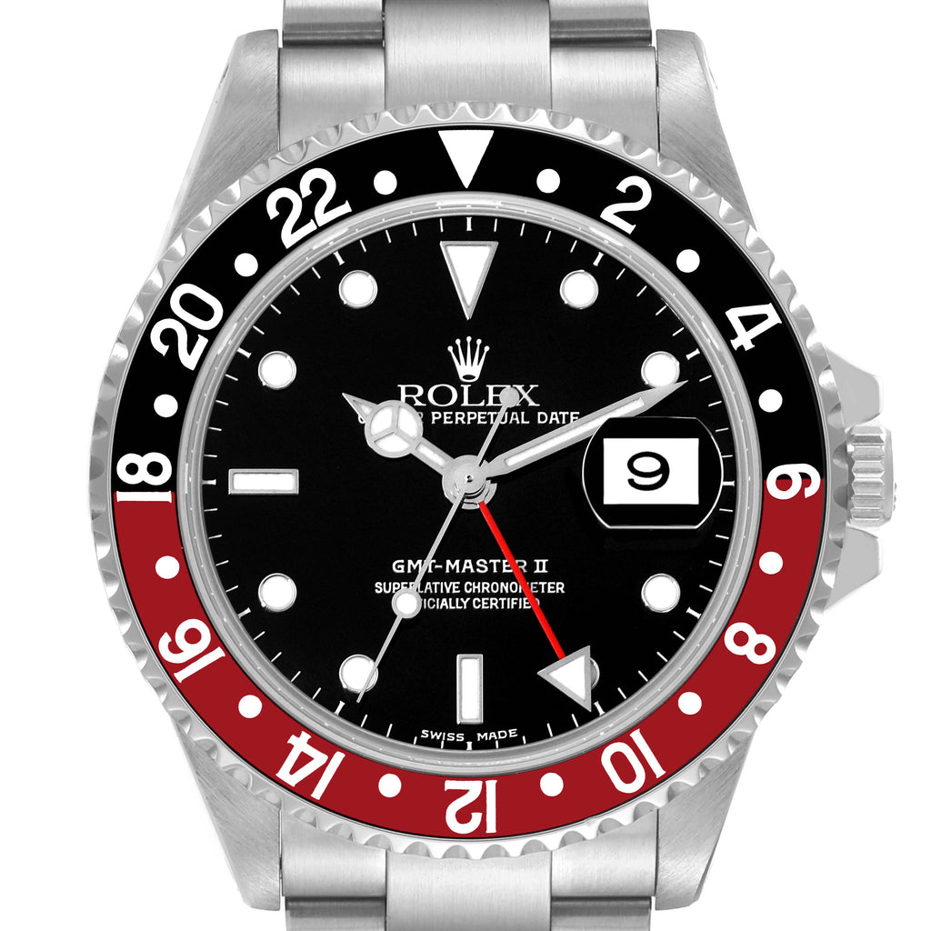 Rolex GMT Master II Black Red Coke Bezel Steel Watch 16710 Box Papers
